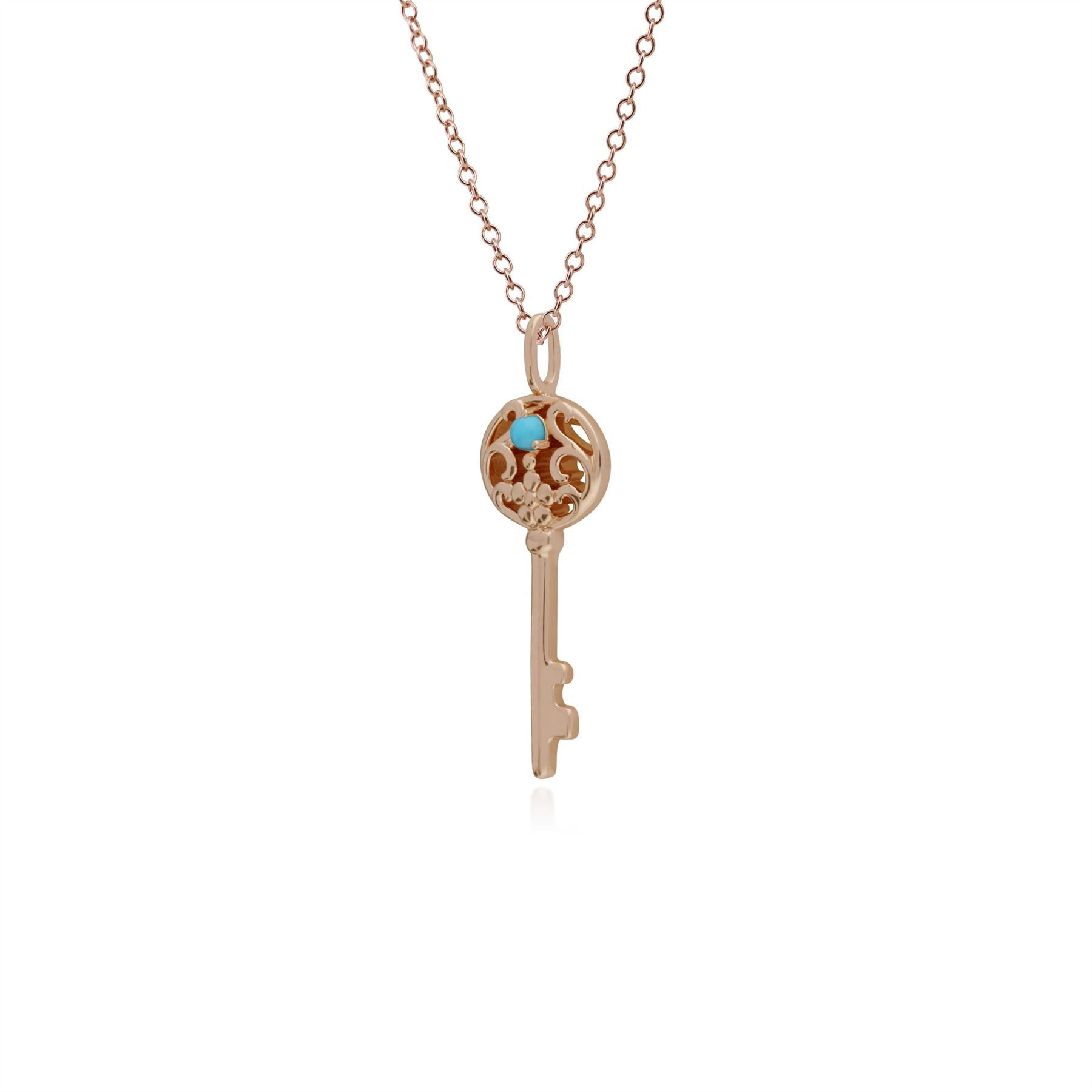 Pendentif Classique Argent 925 Plaqué Or Rose Grande Clé avec Jade Rond