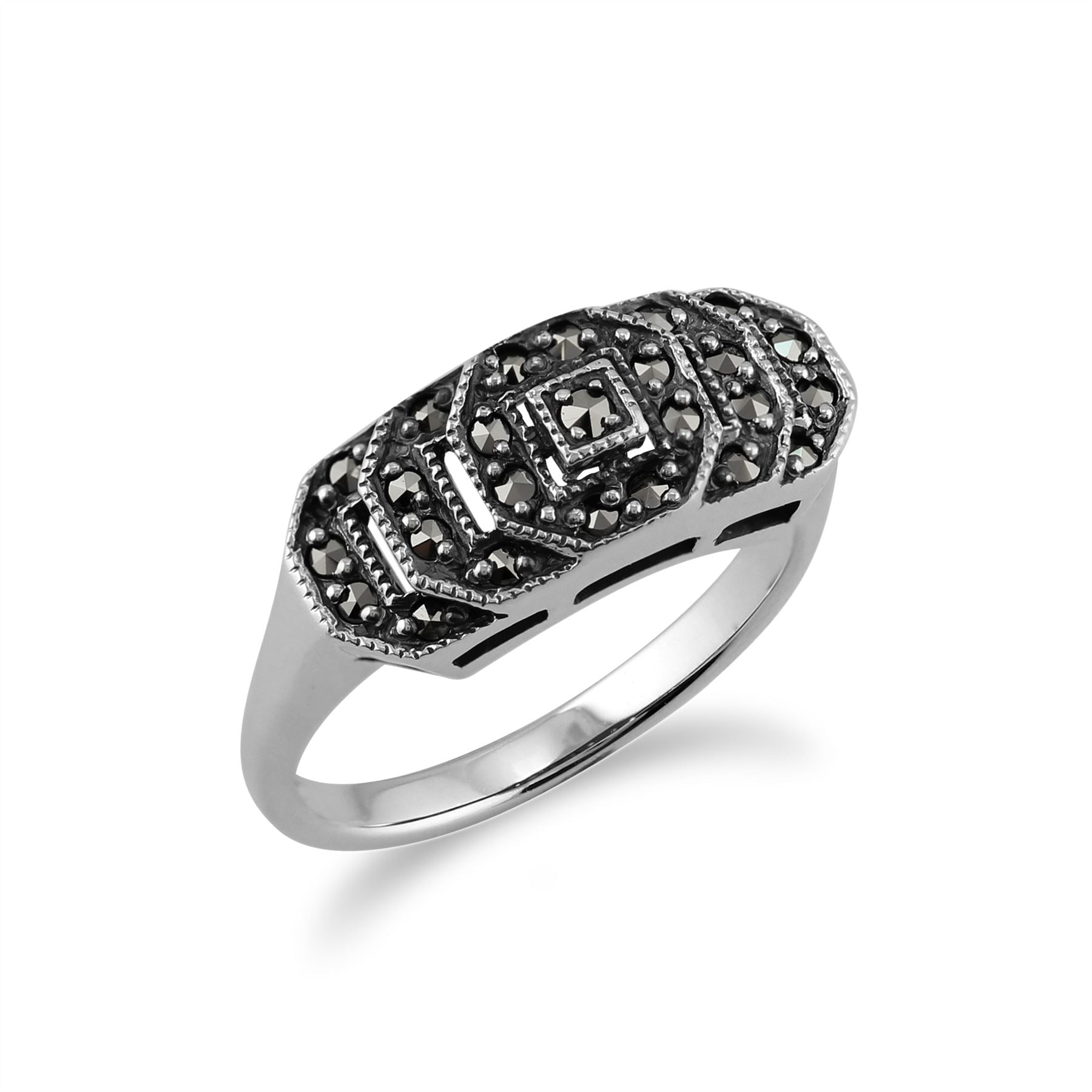 Bague Art Déco en Argent 925 avec Marcassite Ronde
