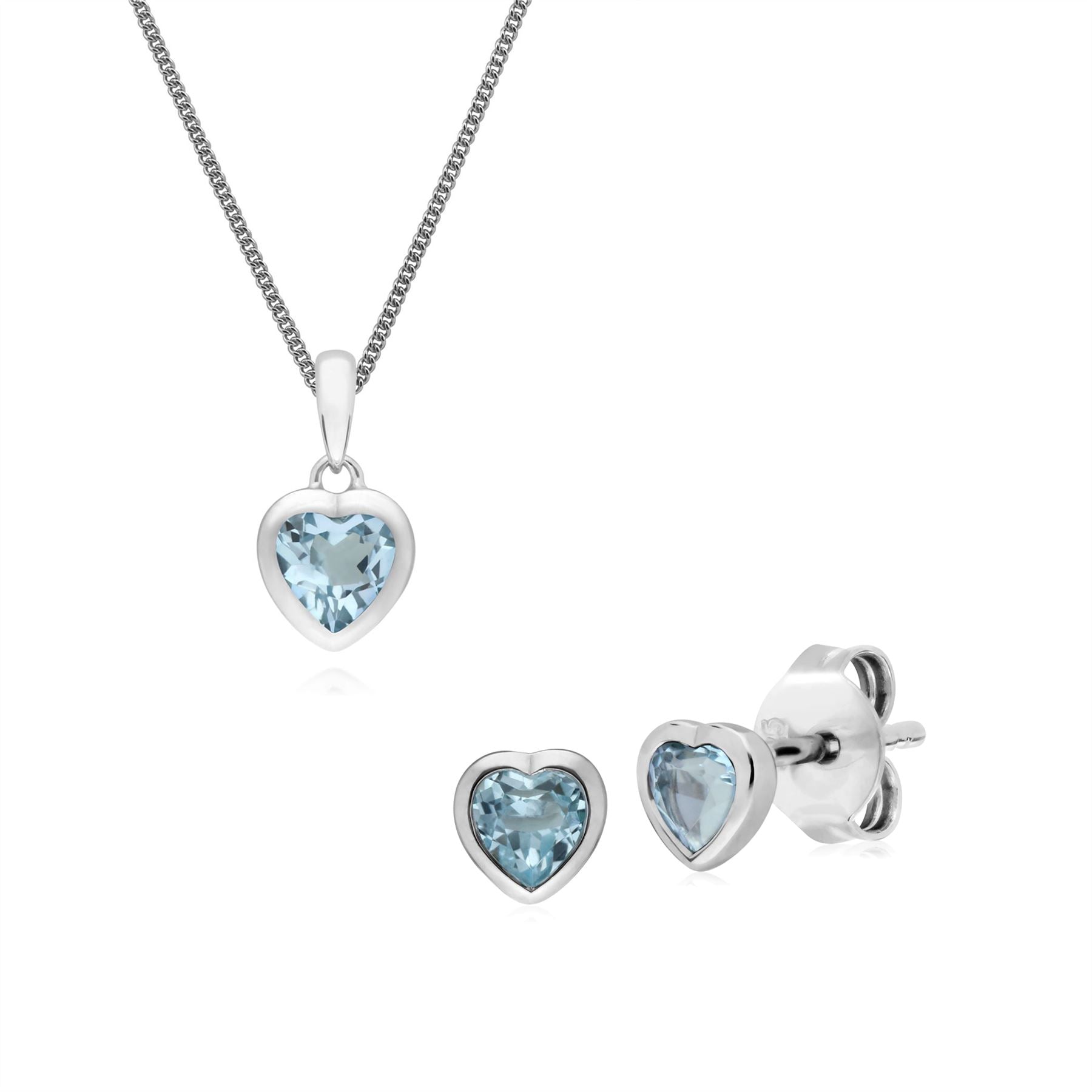 Pendentif et Boucles d'Oreilles Clou Classique Argent 925 Topaze Bleue