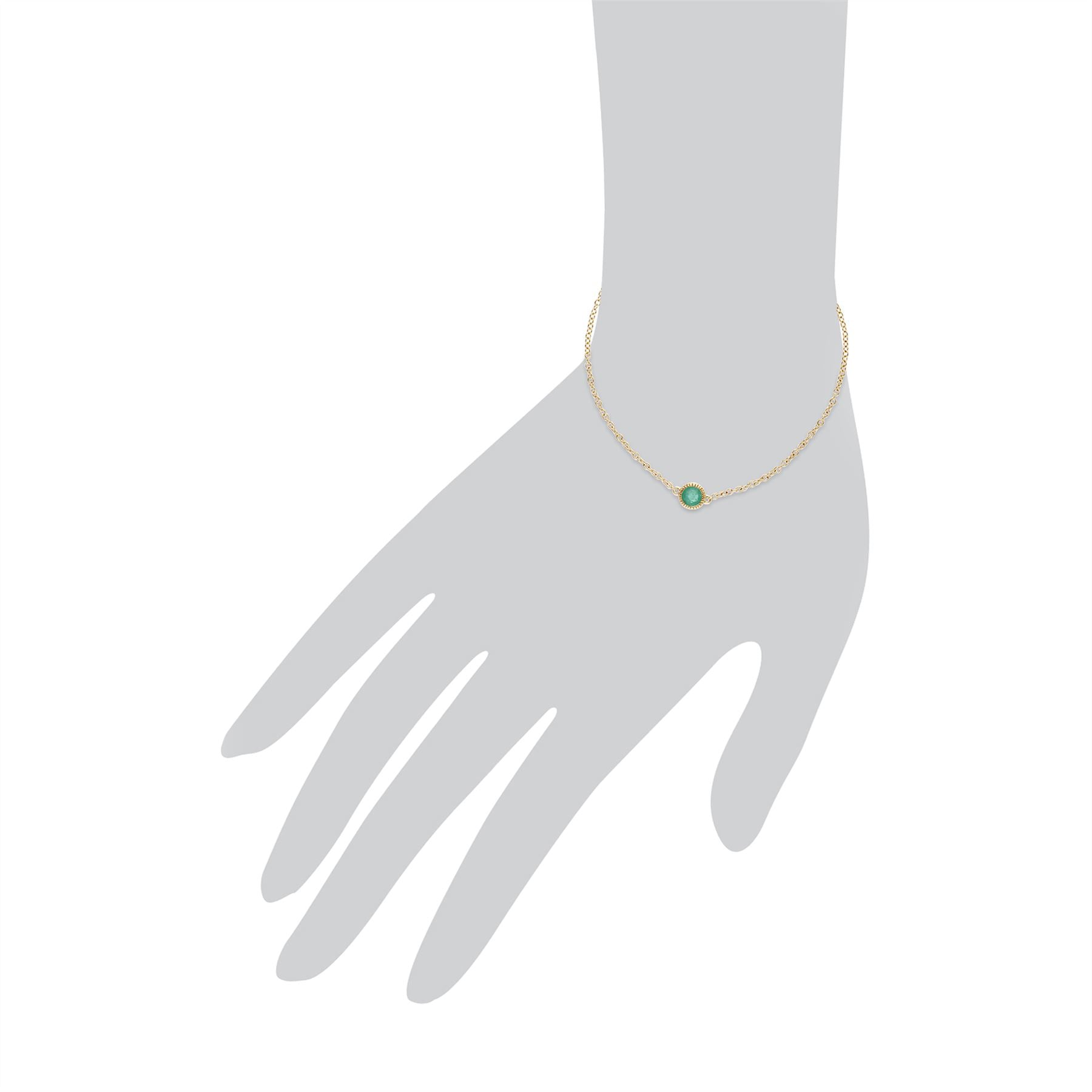 Émeraude Bracelet, 9 CT or Jaune Émaraude Pierre Unique Rond Milgrain 19cm Bracelet