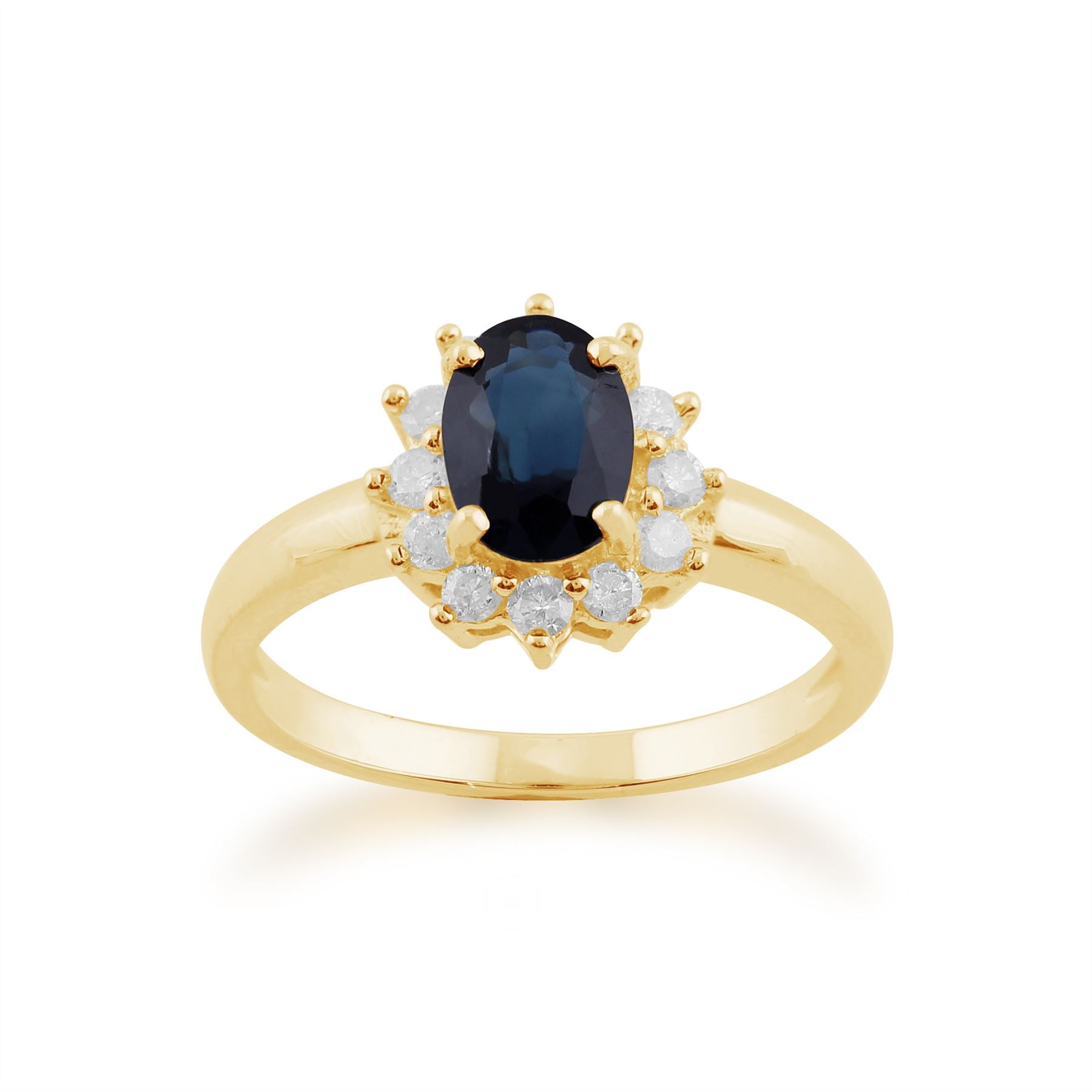 Pendentif et Bague Classique Oval Or Jaune 375 Sapphire et Diamant Halo Cluster