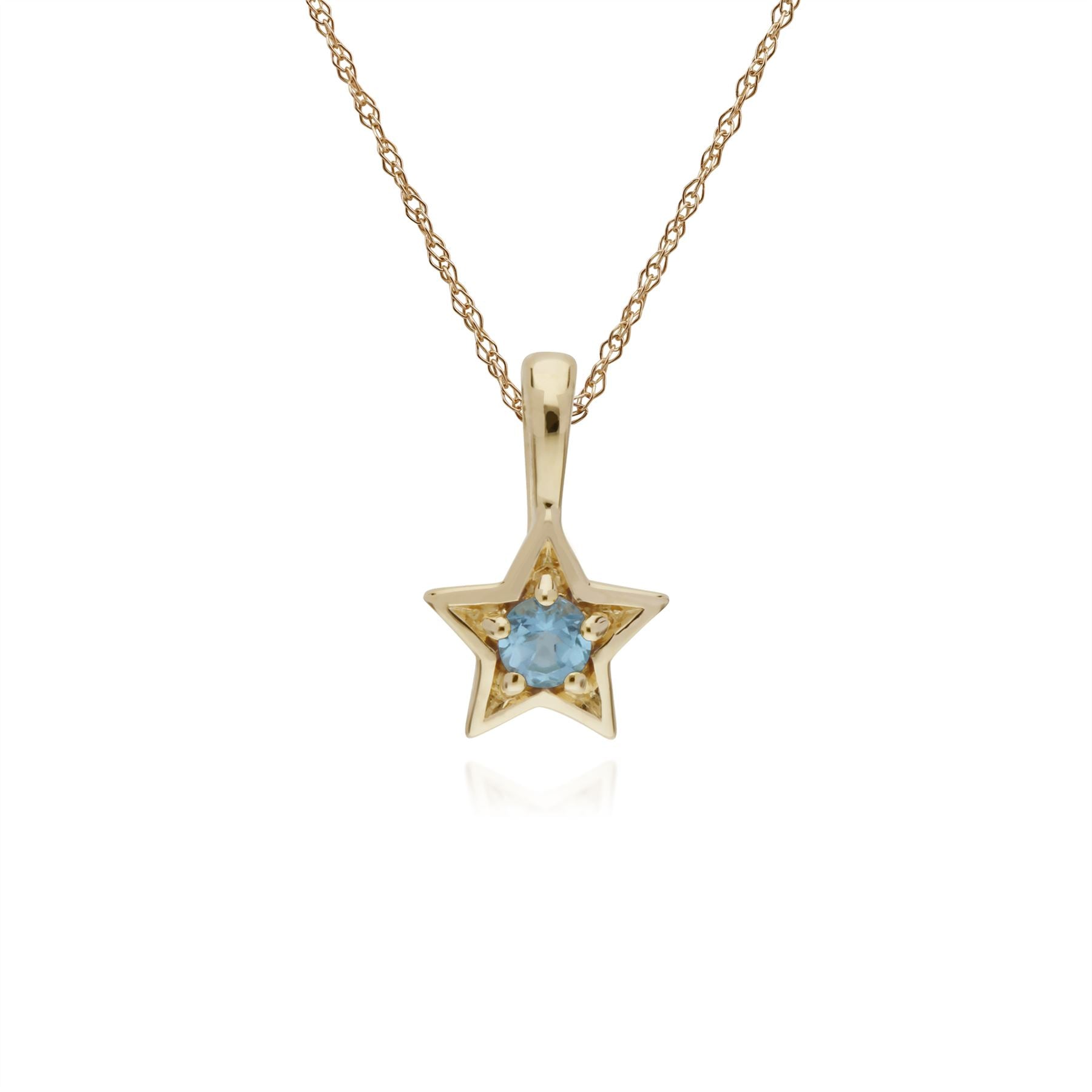 Topaze Bleu Collier, 9 CT or Jaune Unique Pierre Topaze Bleue Étoile Pendentif sur 45cm Chaîne