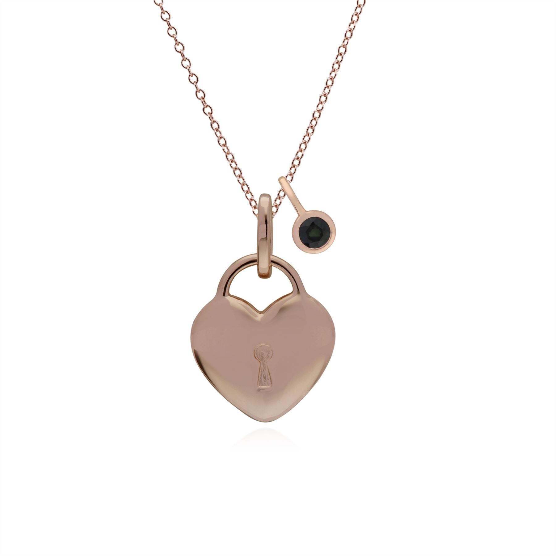 Pendentif Classique Cadenas Cœur Argent 925 Plaqué Or Rose et Charms Saphir