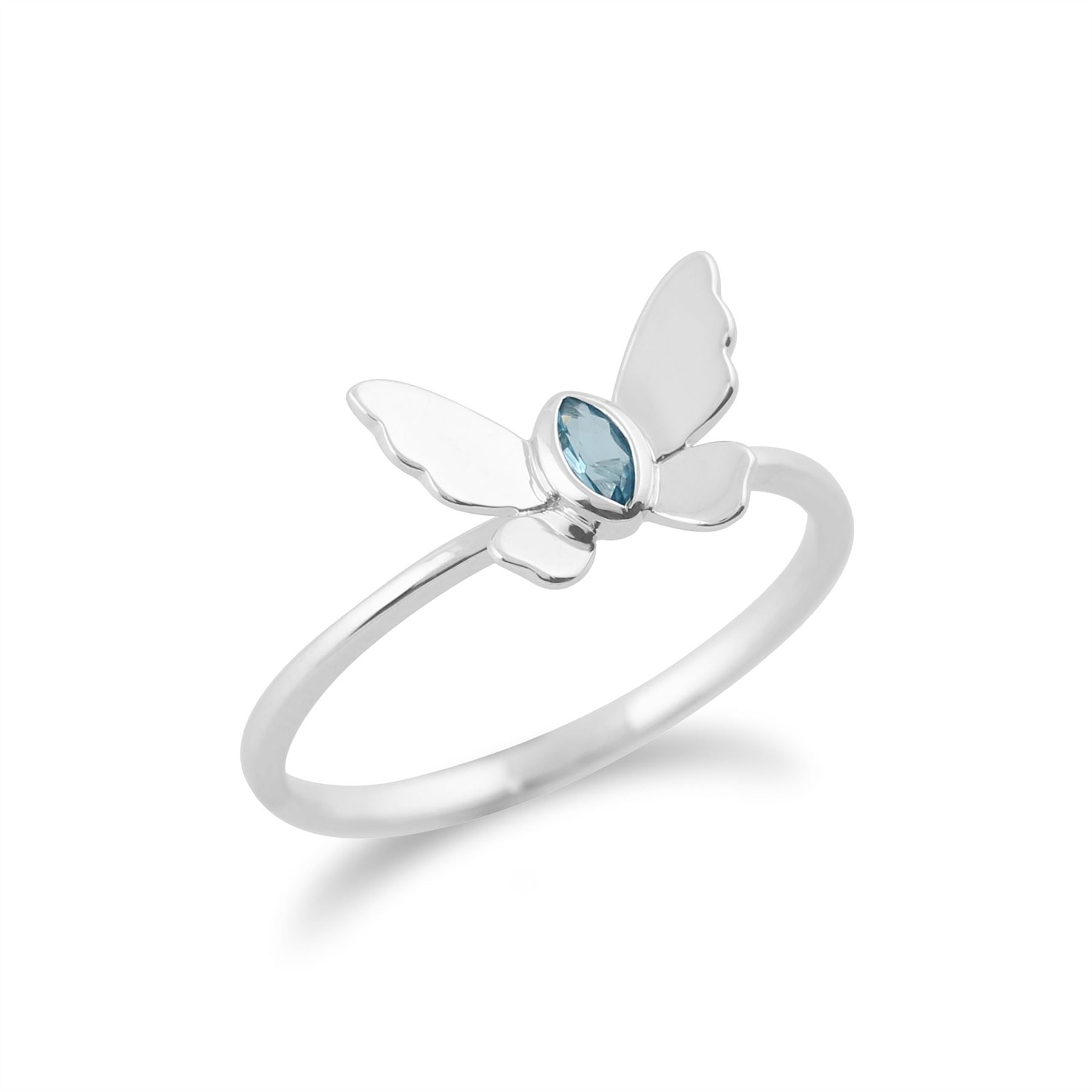 Gemondo Topaze Bleu Bague, 9 CT or Blanc 0,08 CT Topaze Bleu Bague Papillon
