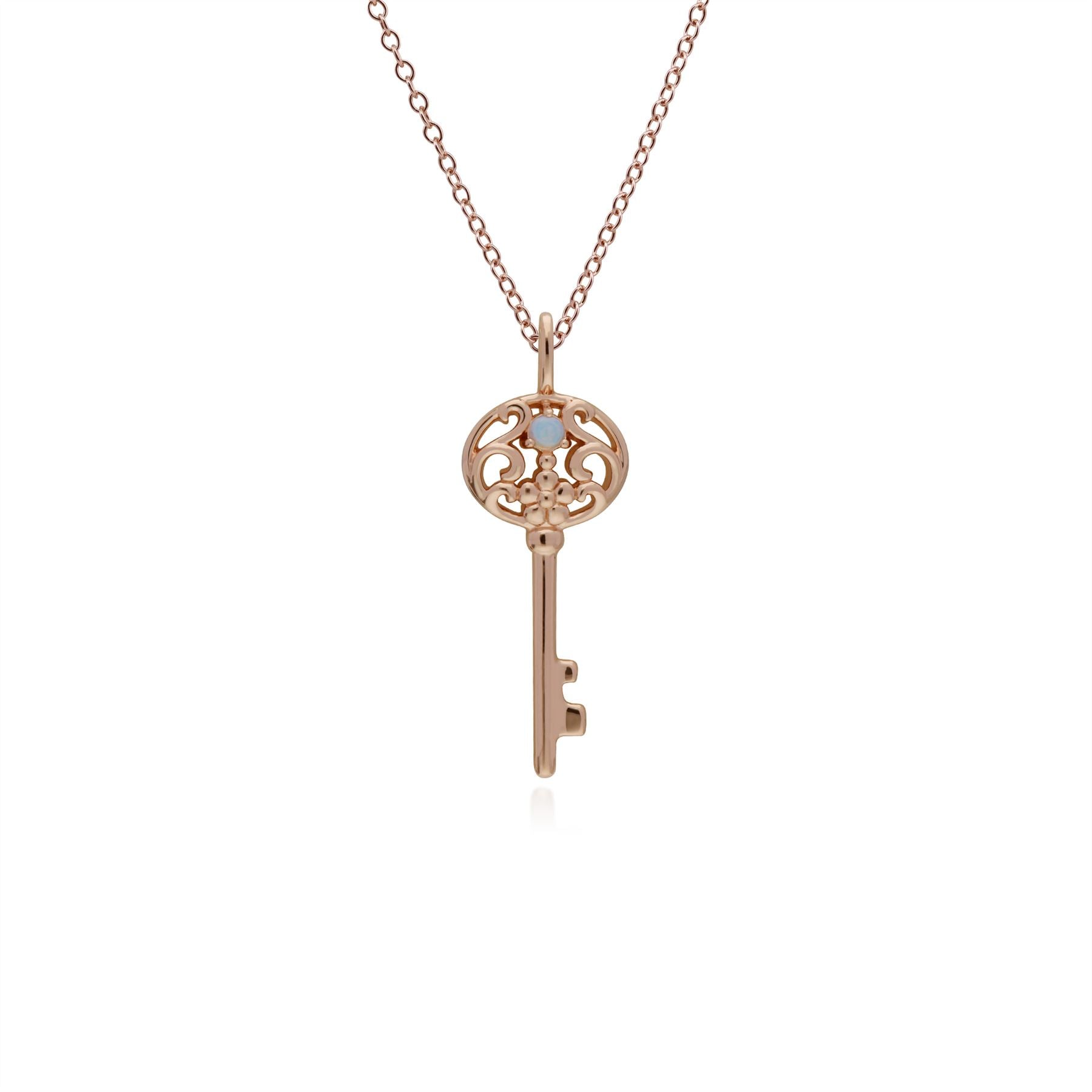 Pendentif Classique Cadenas Cœur Argent 925 Plaqué Or Rose et Charms Grande Clé Opale