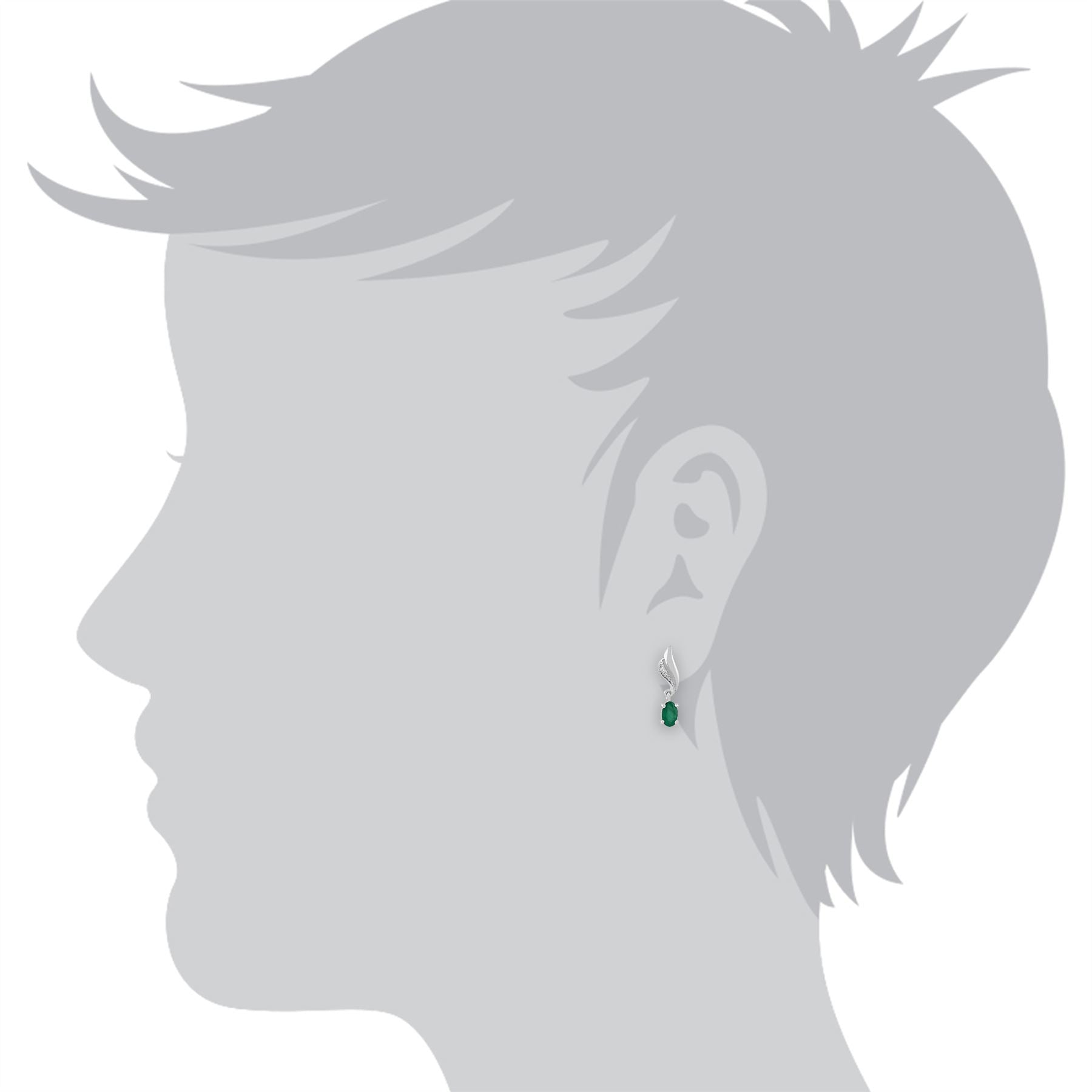 Boucles d'Oreilles Pendantes Classique Or Blanc 375 Emeraude Oval et Diamant