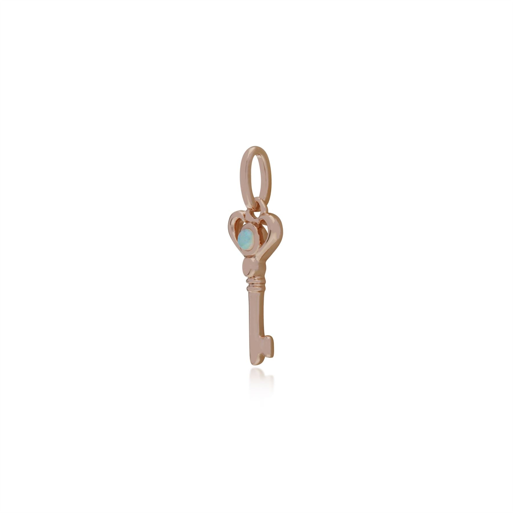 Pendentif Classique Argent 925 Plaqué Or Rose Petite Clé avec Opale Rond