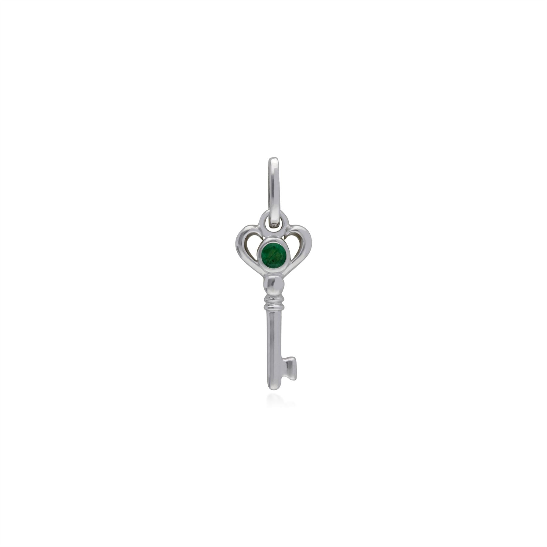 Pendentif Classique Argent 925 Petite Clé avec Emeraude Ronde
