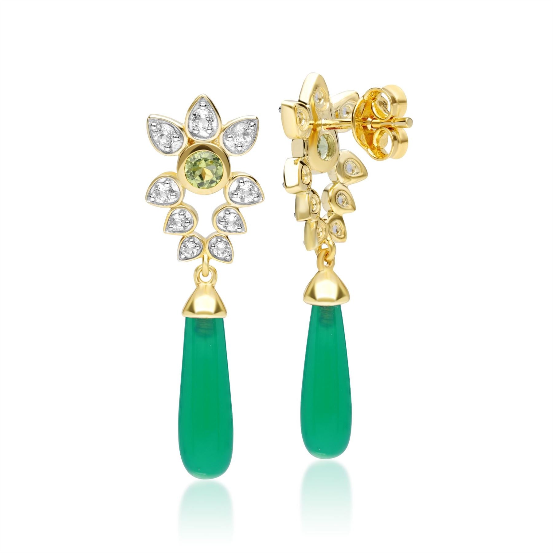Boucles d'Oreilles ECFEW™ 'The Creator' Calcédoine Verte Teinte, Péridot et Topaze Blanche