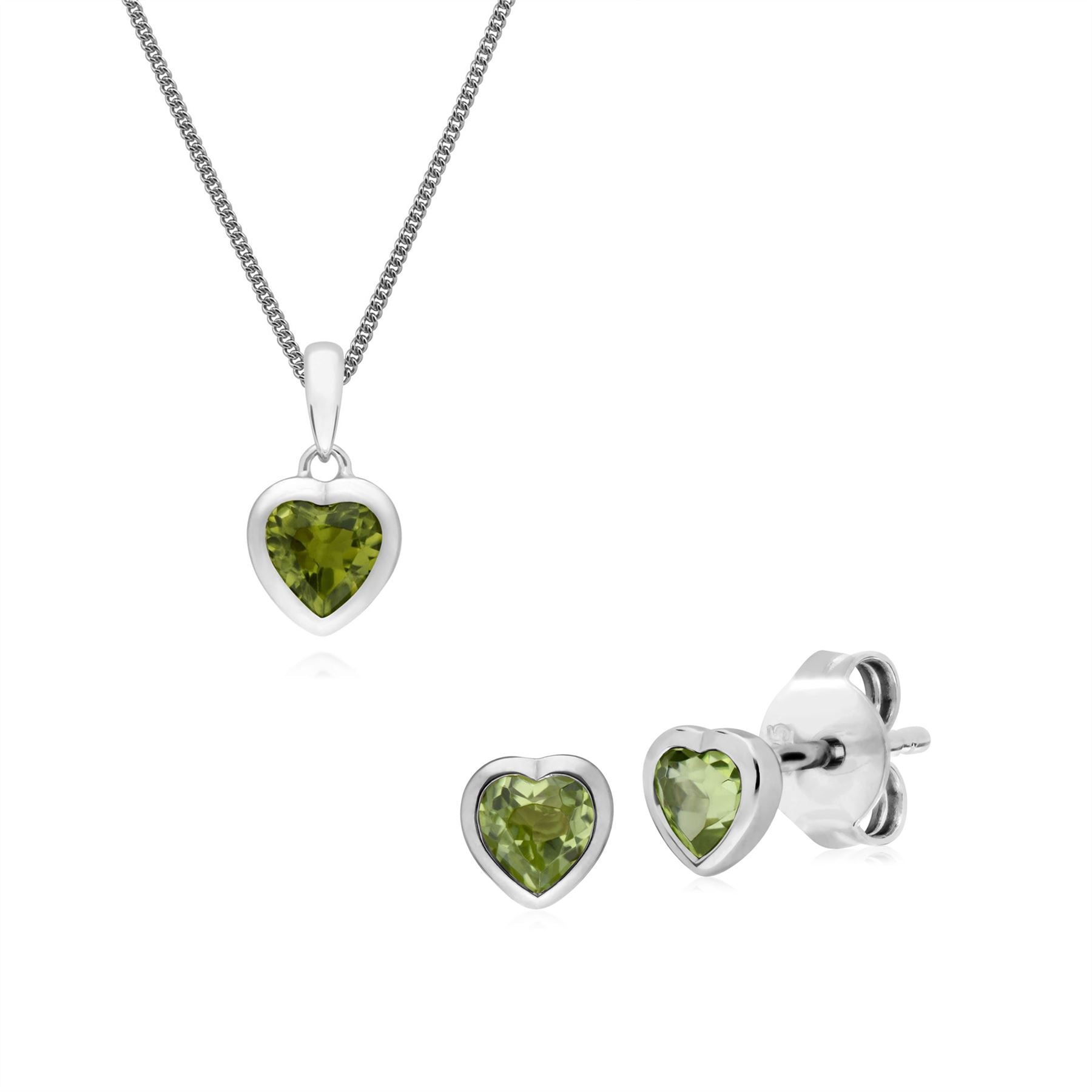 Pendentif et Boucles d'Oreilles Clou Cœur Classique Argent 925 Péridot