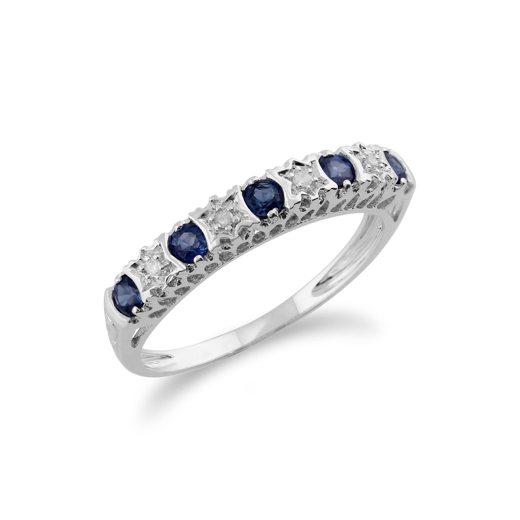 Blanc 9 Ct Or 0.28ct SAPHIR NATUREL BLEU & 2PT Bague diamant mi-éternité