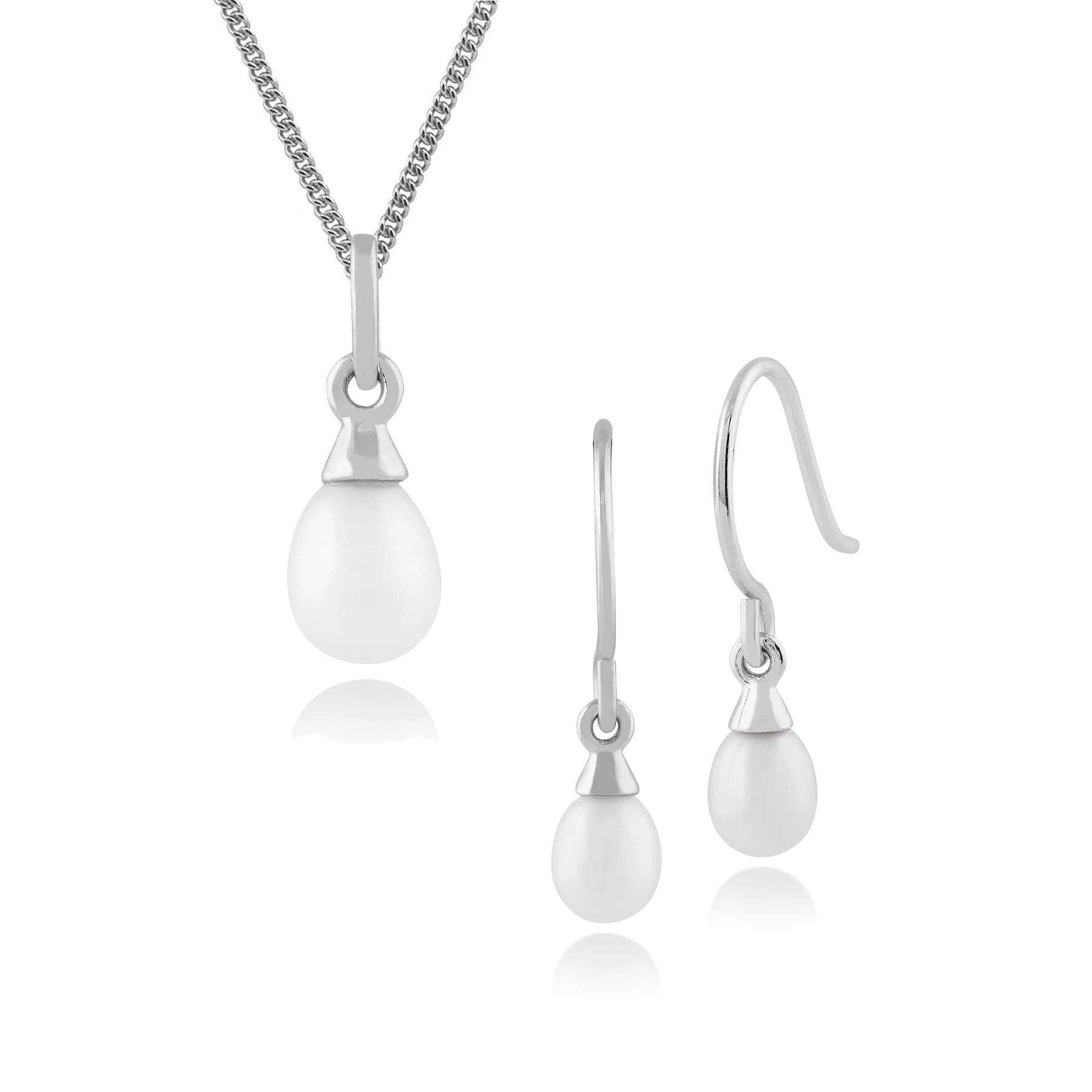 Pendentif et Boucles d'Oreilles Pendantes Classique Or Blanc 375 Perles de Culture Rondes