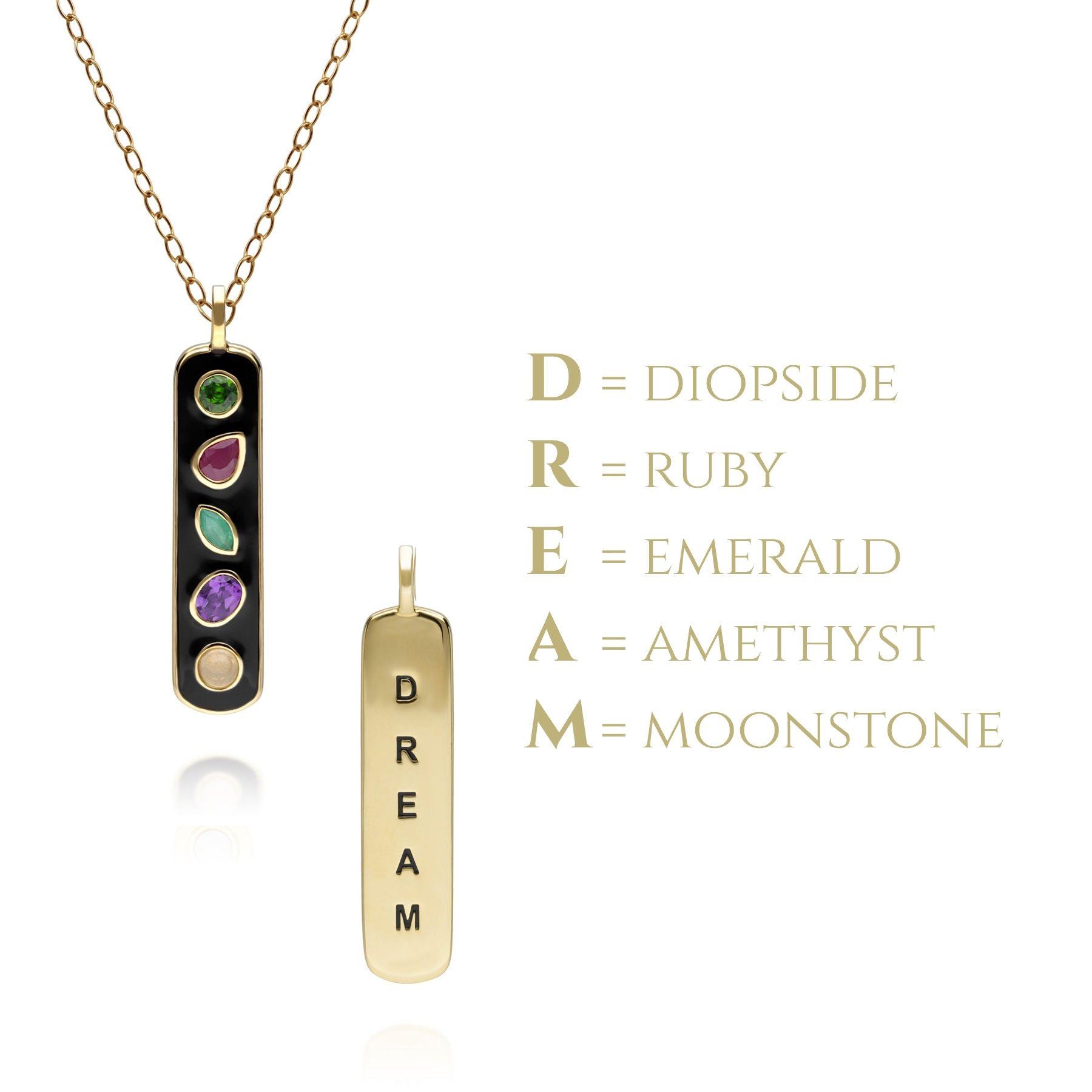 Pendentif Coded Whispers 'Dreams' Email noire et Pierres Précieuses