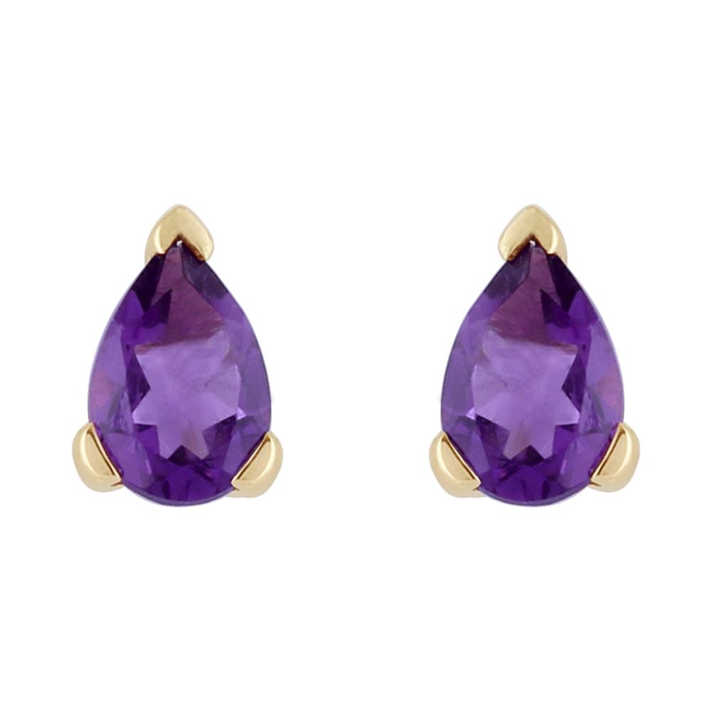 Boucles d'Oreilles Clou Classique Or Jaune 375 Améthyste Poire