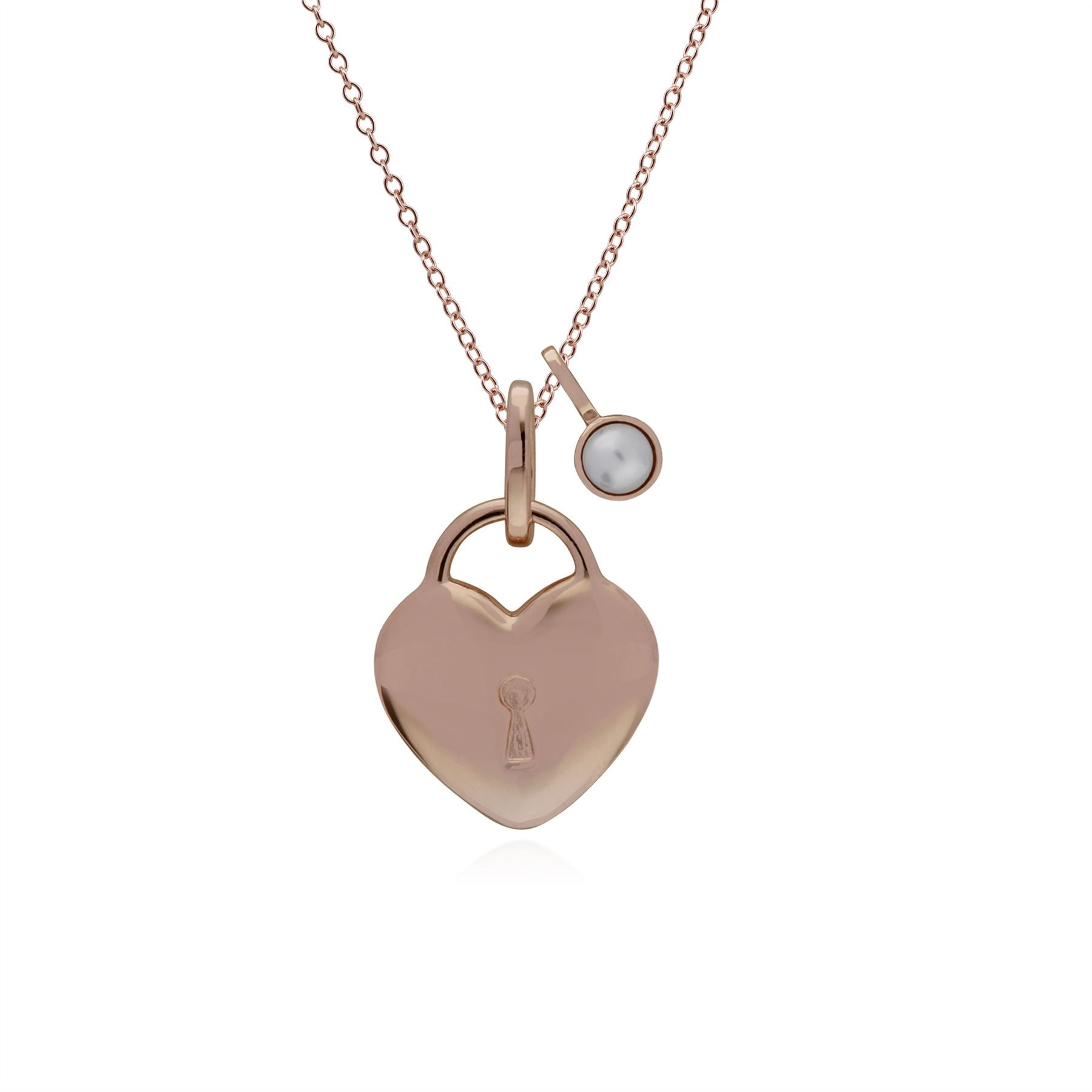Pendentif Classique Cadenas Cœur Argent 925 Plaqué Or Rose et Charms Perle
