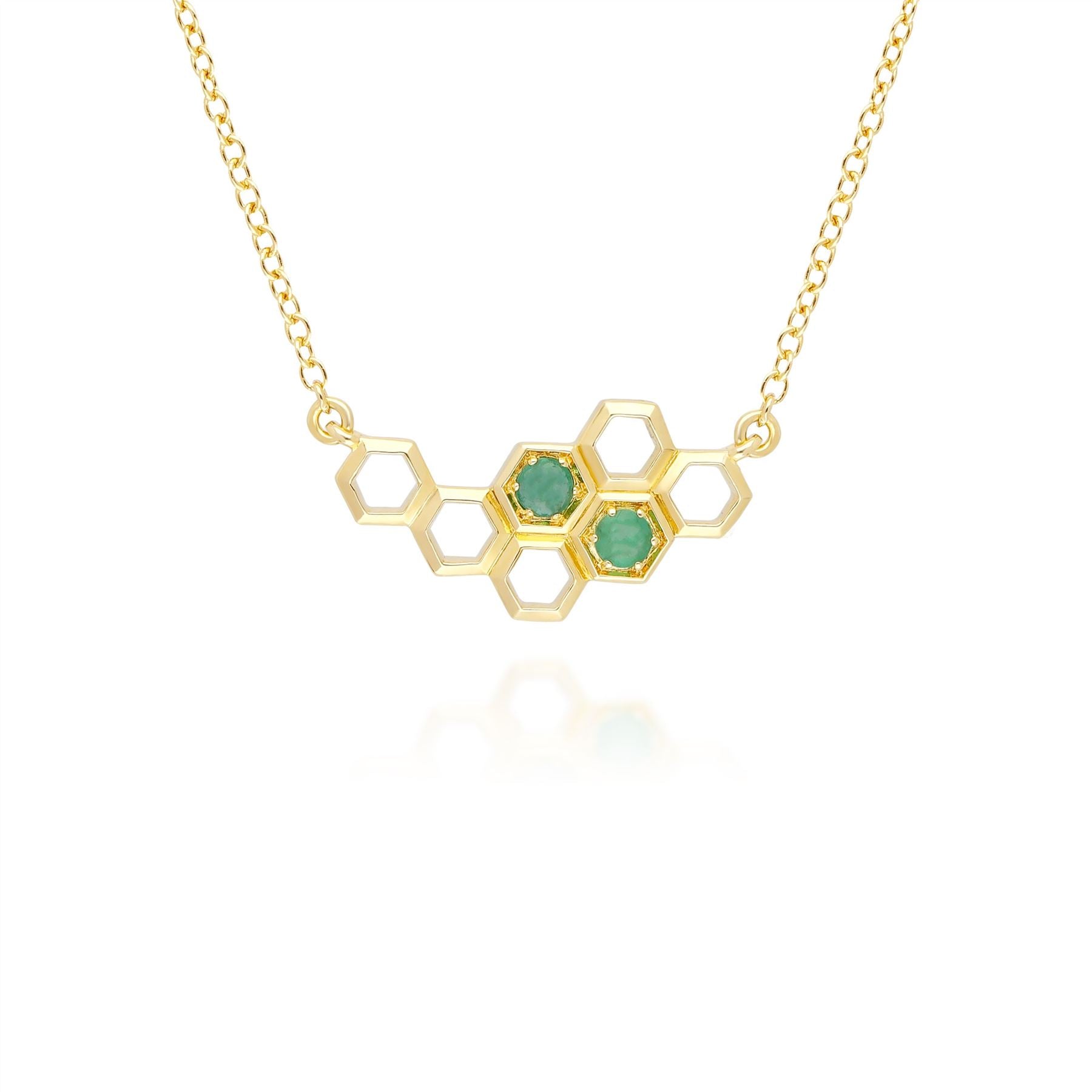Collier Style Honeycomb Or Jaune 375 Emeraude