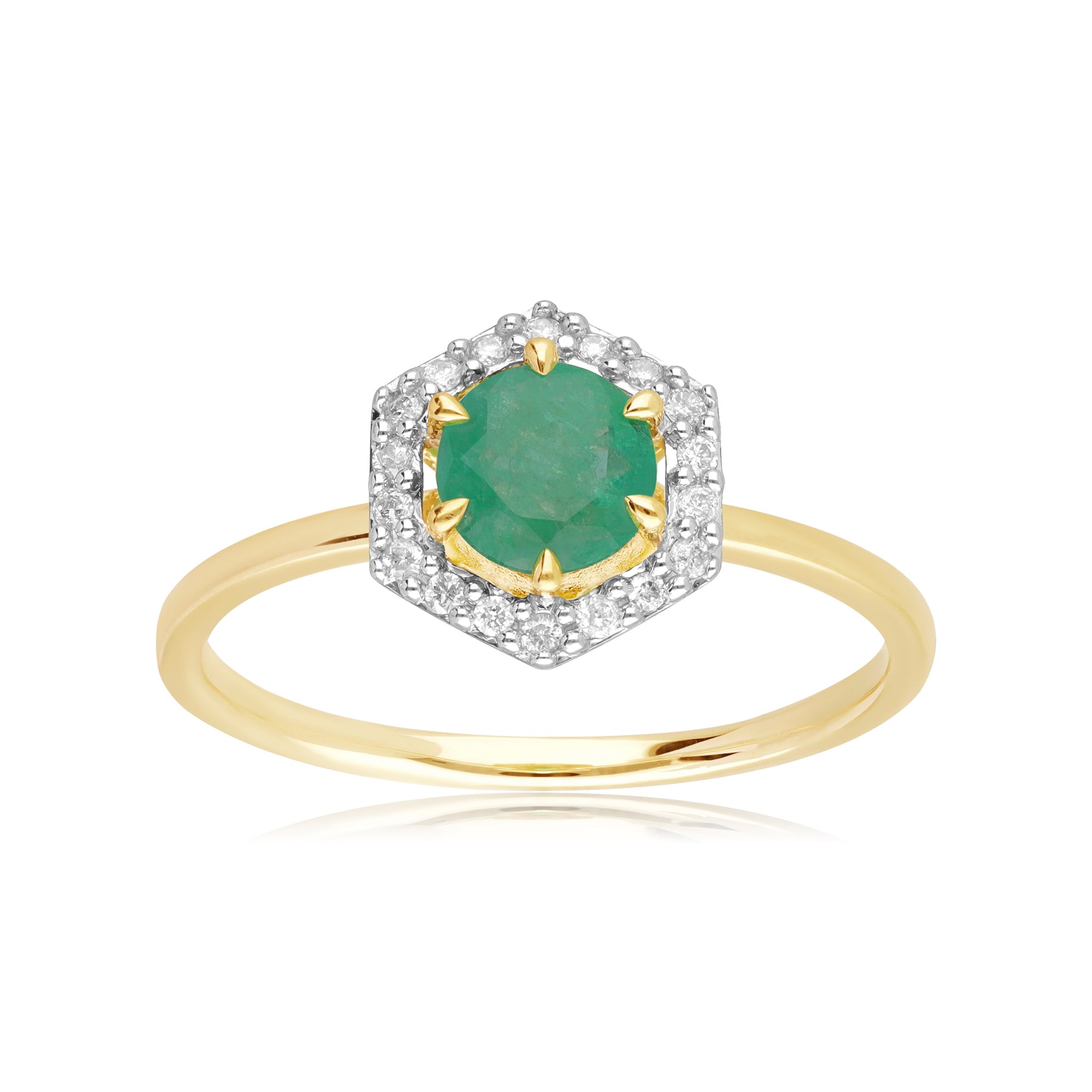 Bague Fiançailles Halo Or Jaune 375 Emeraude 0,38ct et Diamant