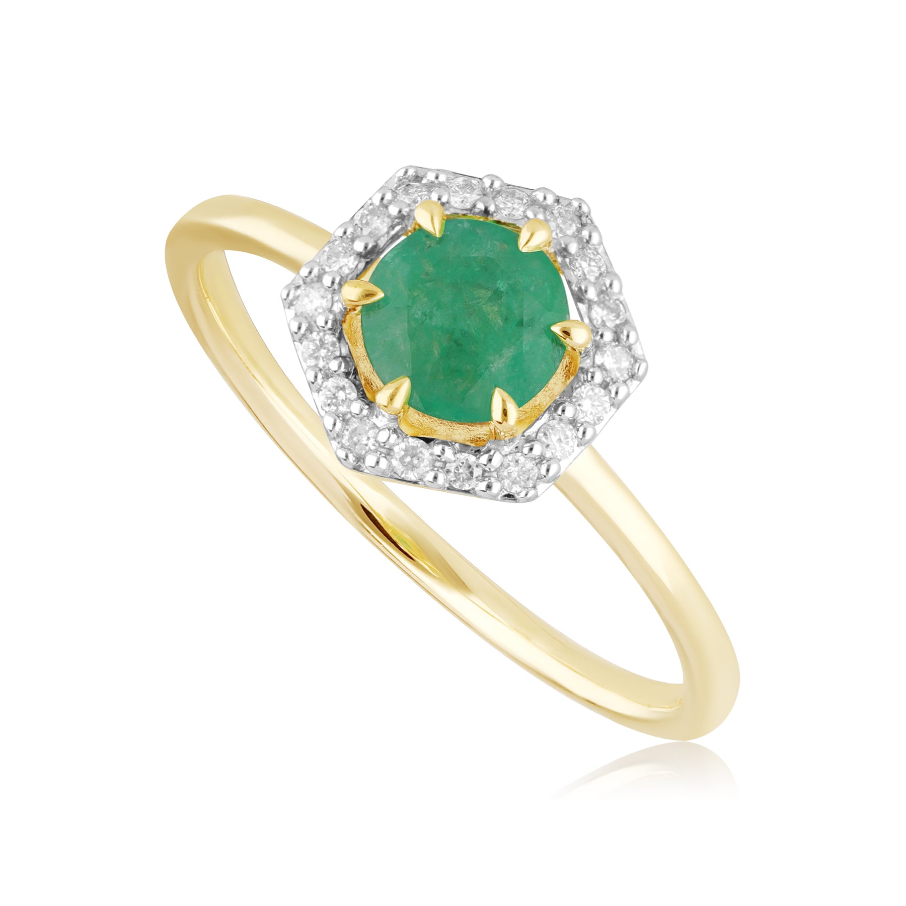 Bague Fiançailles Halo Or Jaune 375 Emeraude 0,38ct et Diamant