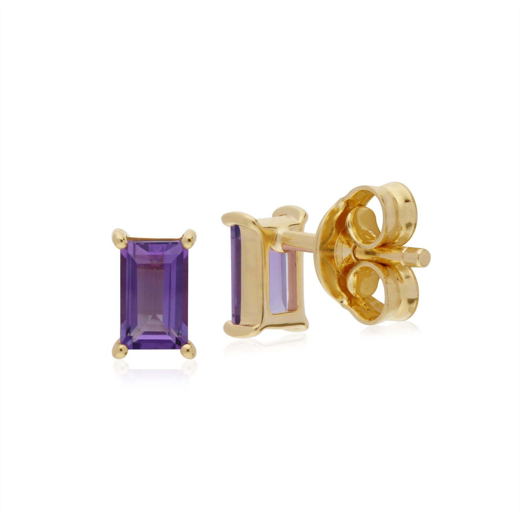 Boucles D'Oreilles Am�thystes, 9 CT or Jaune Am�thyste Pierre Unique Baguette Boucles D'Oreilles