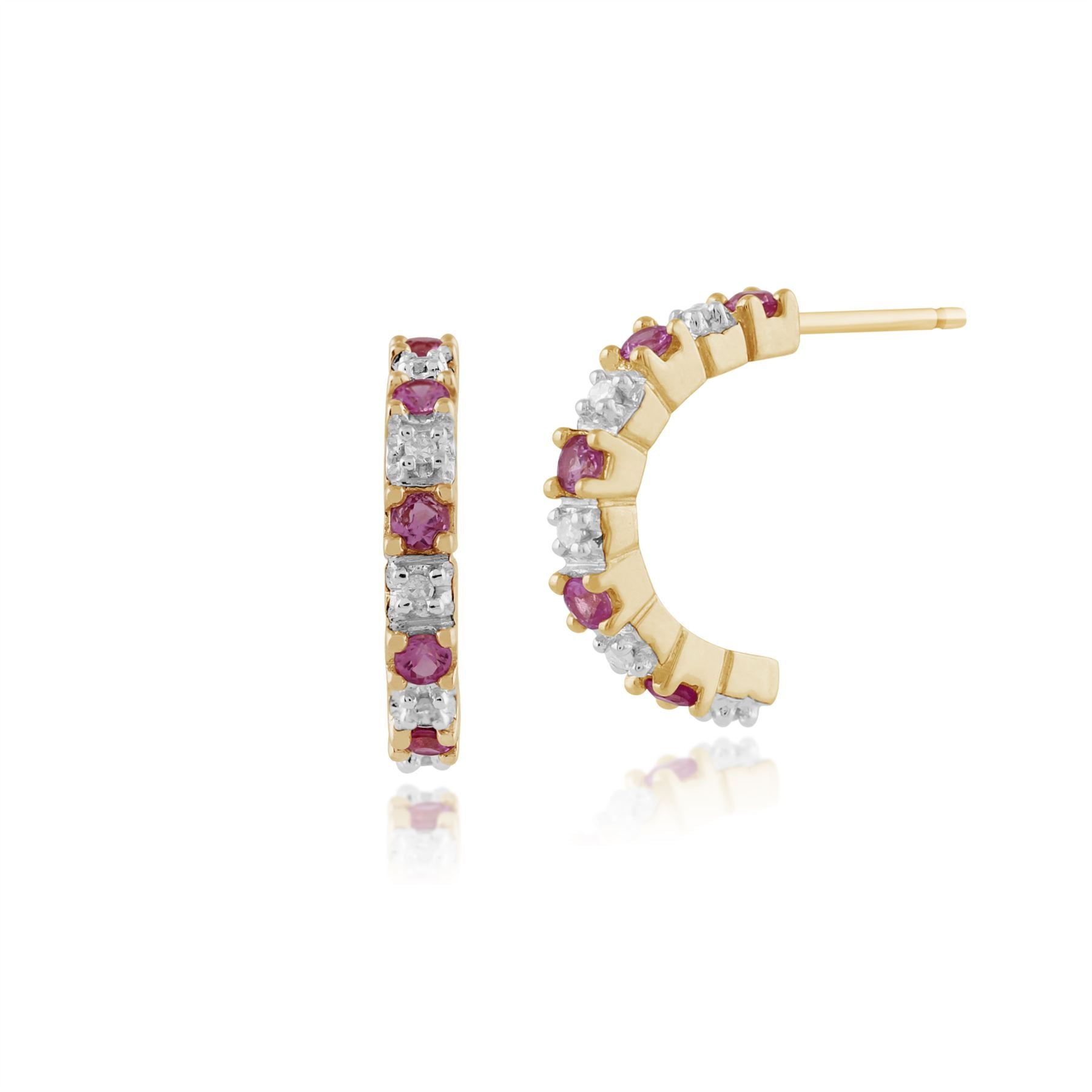 Boucles d'Oreilles Demi-Créoles Classique Or Jaune 375 Saphir Rose et Diamant