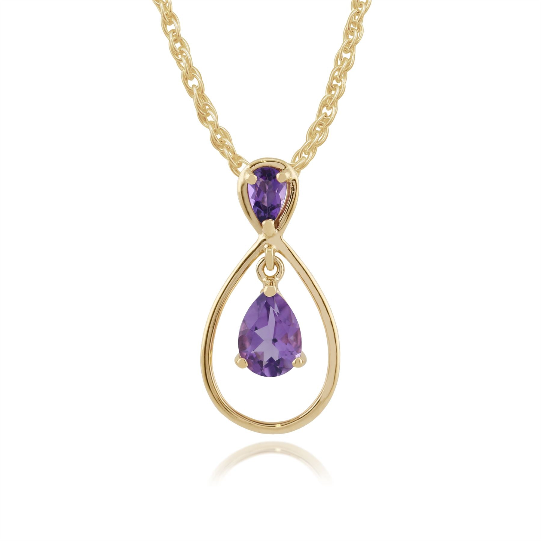 Pendentif Classique Or Jaune 375 Améthyste Poire et Ronde Style Halo