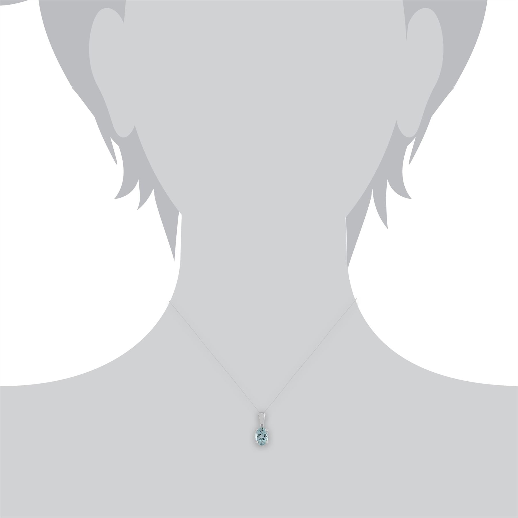 Pendentif Classique Or Blanc 375 Aigue-Marine Ovale