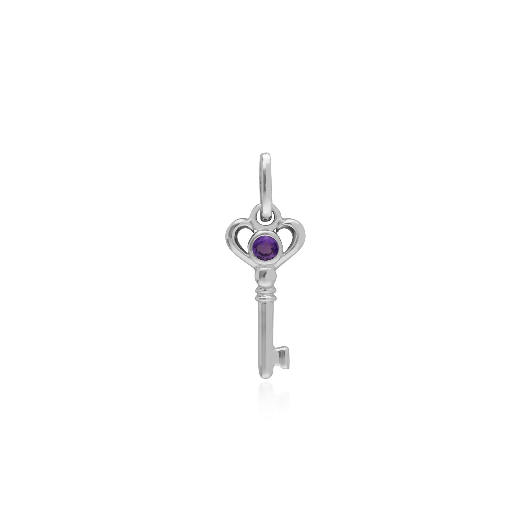 Pendentif Classique Argent 925 Petite Clé avec Améthsyte Rond