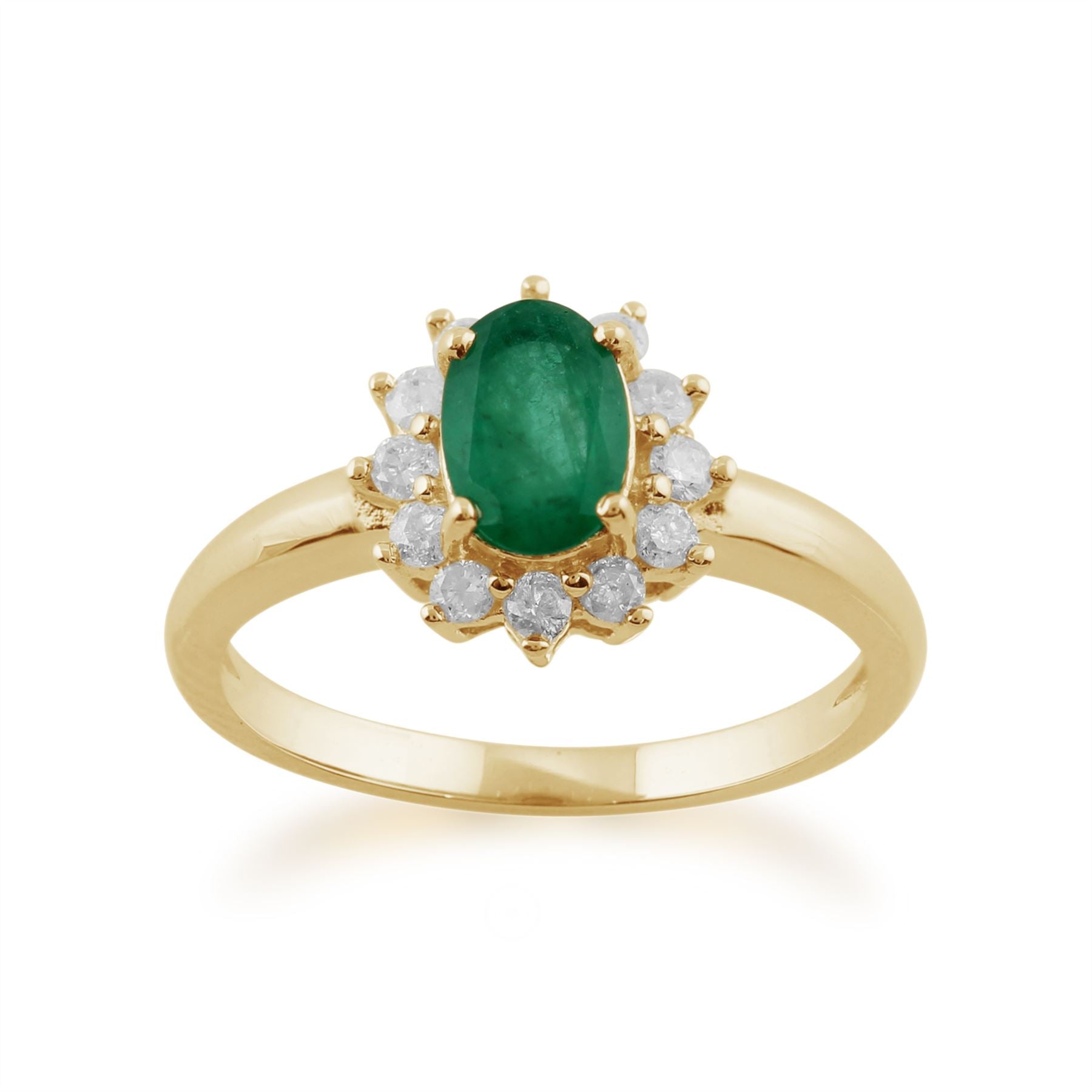 Pendentif et Bague Oval Classique Or Jaune 375 Emeraude et Diamant Halo Cluster