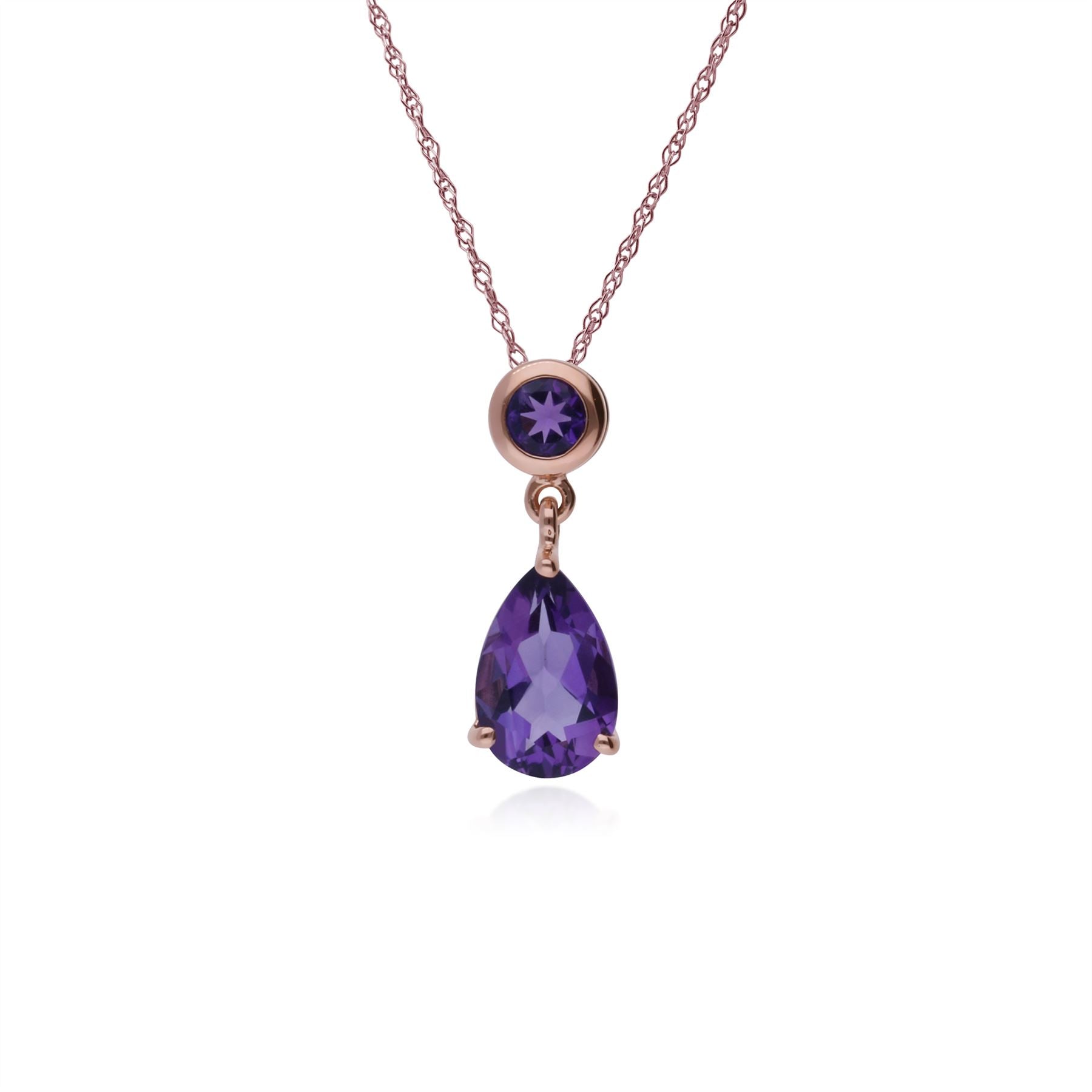 Pendentif Classique Or Rose 375 Améthyste Poire et Ronde