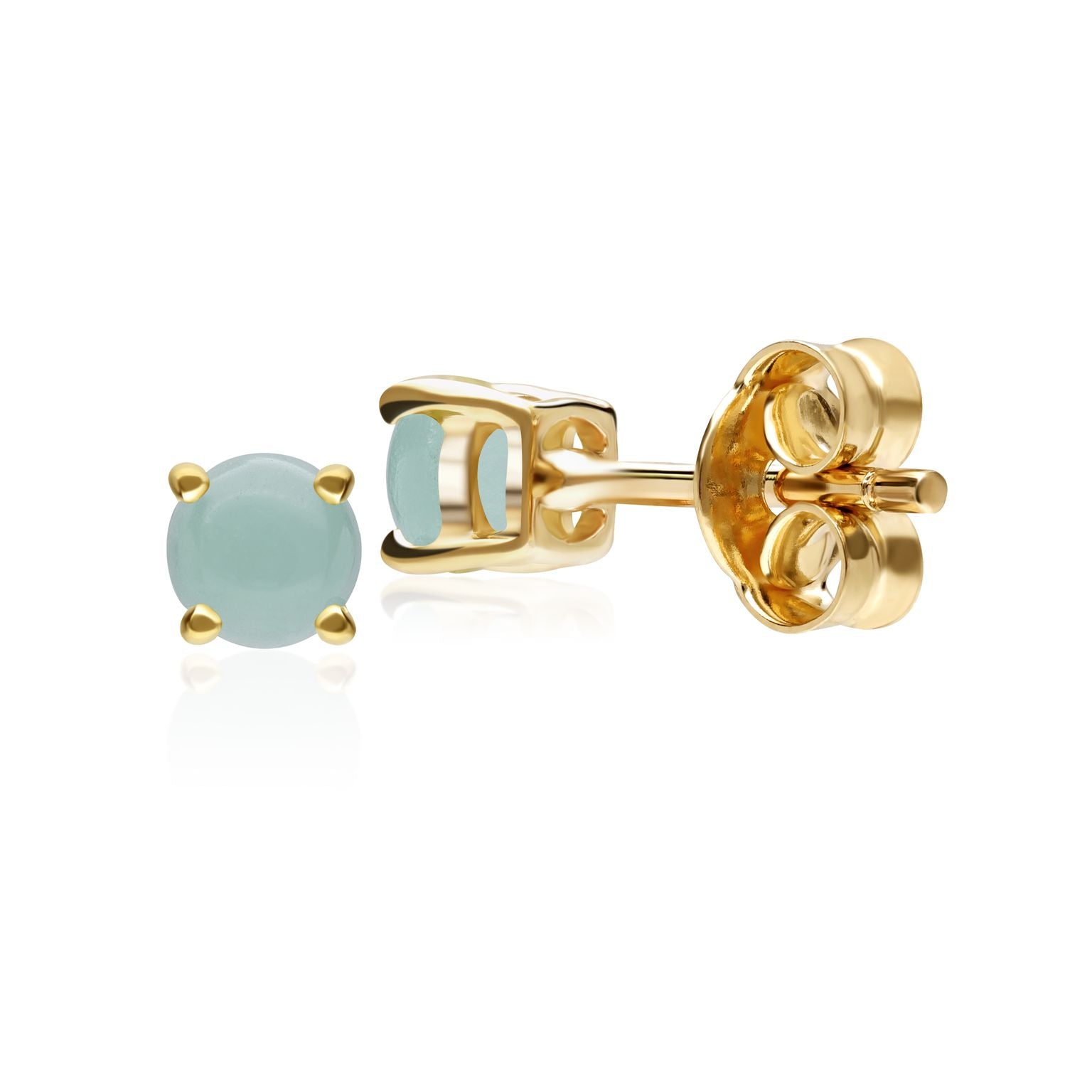 Boucles d'Oreilles Clou Classiqaue Or Jaune 375 Jade Cabochon Rond