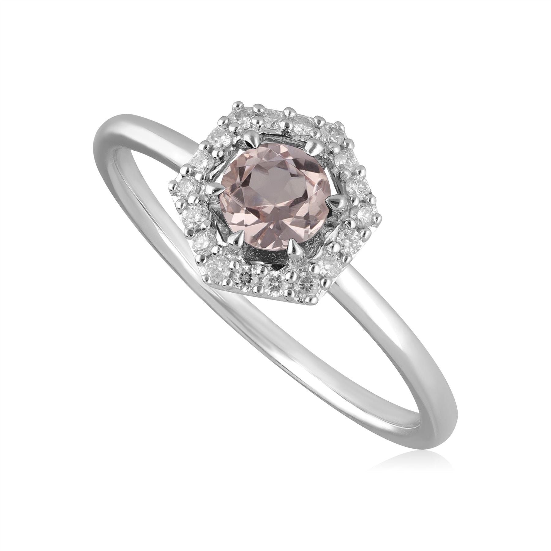 Bague Fiançailles Halo Or Blanc 375 Morganite 0,378ct et Diamant