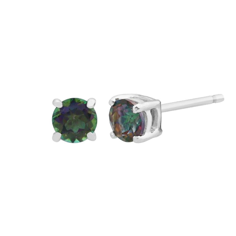 Boucles d'Oreilles Clou Classique Or Blanc 375 Topaze Mystique Ronde serti Griffe