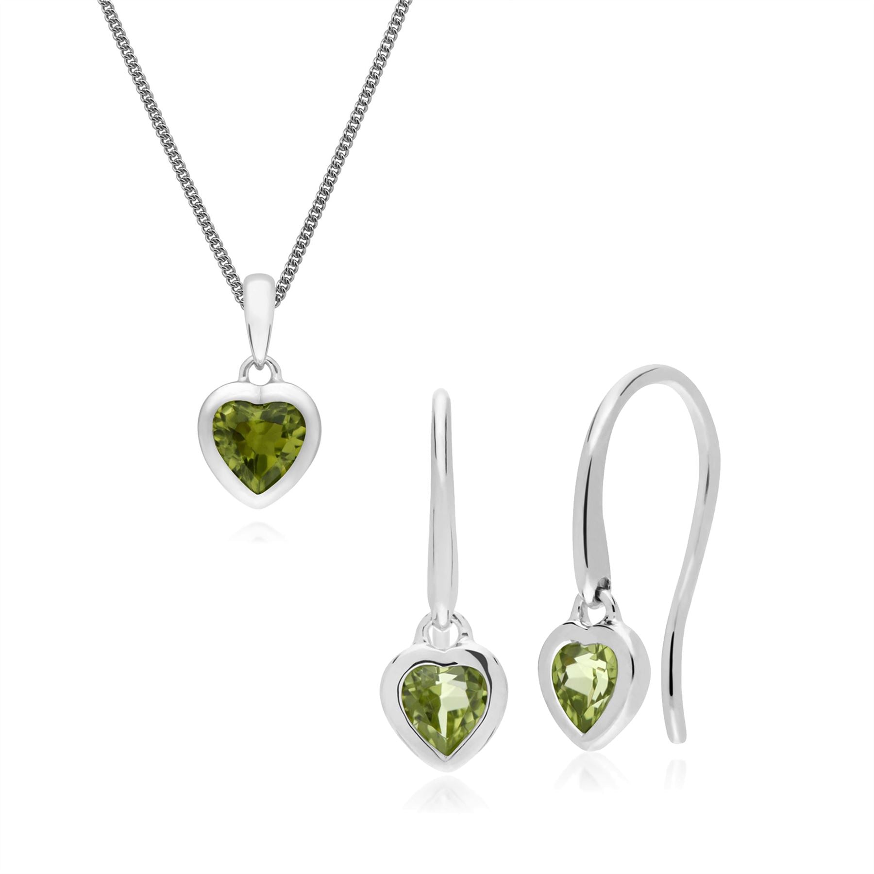 Pendentif et Boucles d'Oreilles Pendantes Cœur Classique Argent 925 Péridot