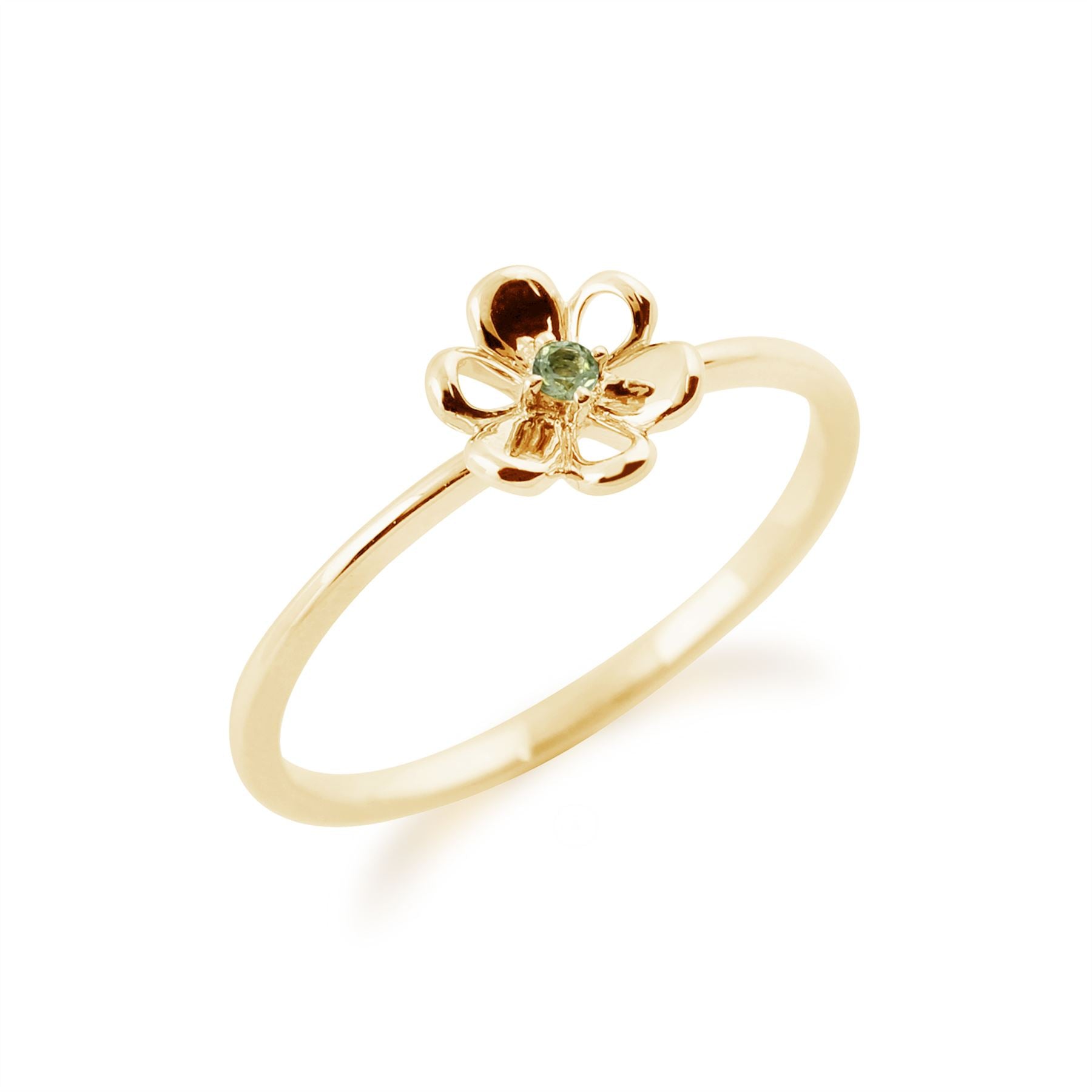 Gemondo Bague Péridot, 9ct Or Jaune 0.02ct Peridot Empillable Bague Fleur