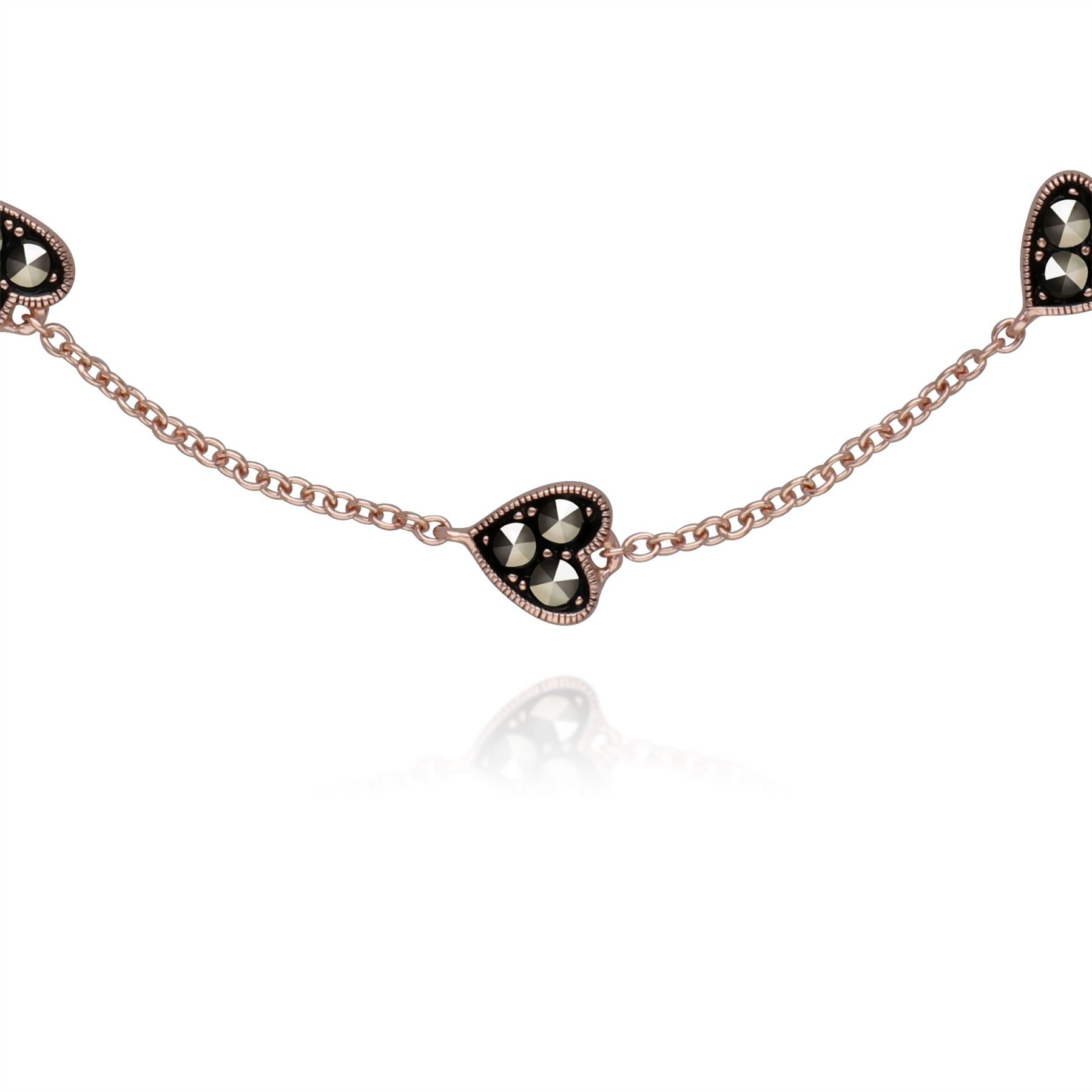Plaqué or Rose Cœur Argent Sterling Marcassite 19cm Bracelet