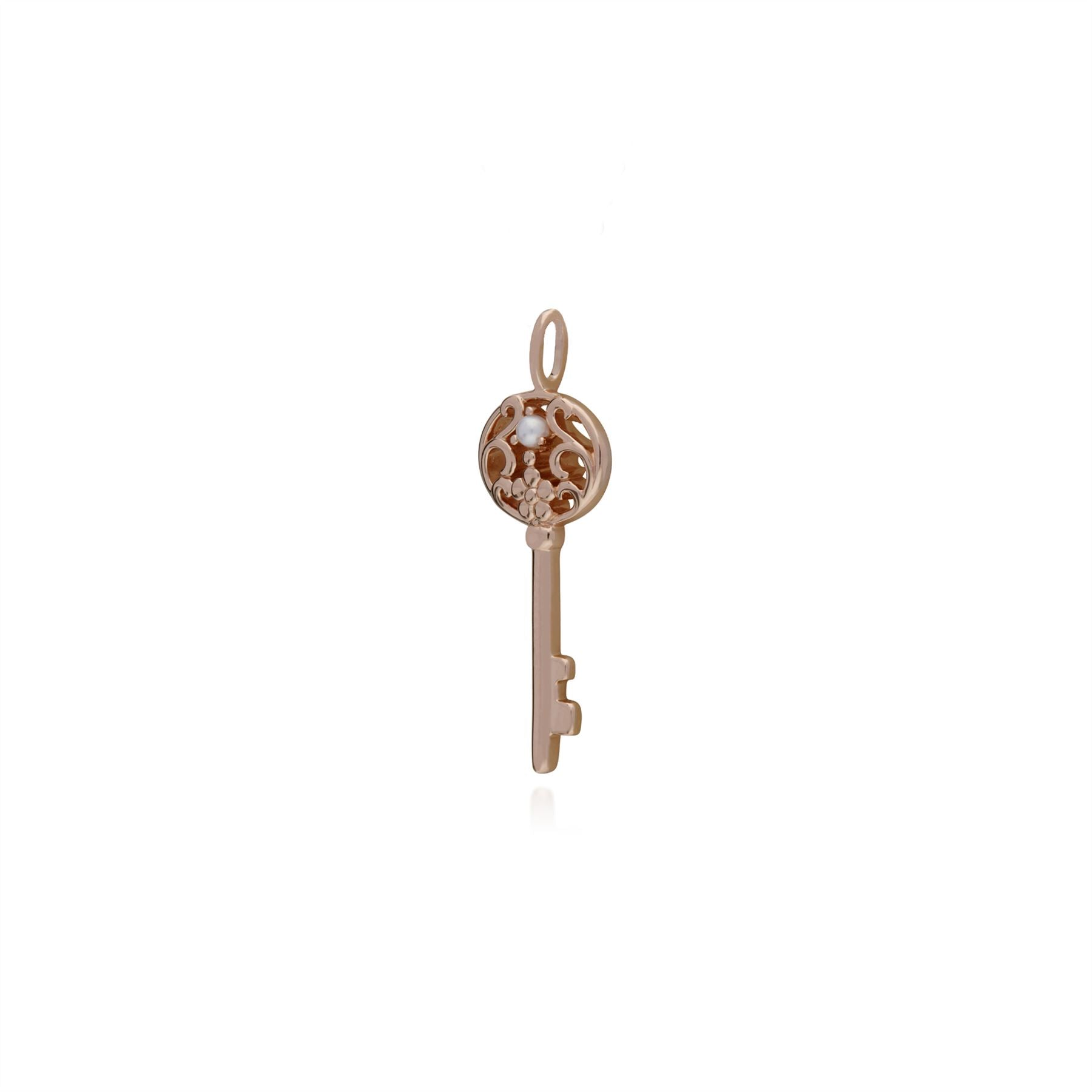 Pendentif Classique Argent 925 Plaqué Or Rose Grande Clé avec Perle