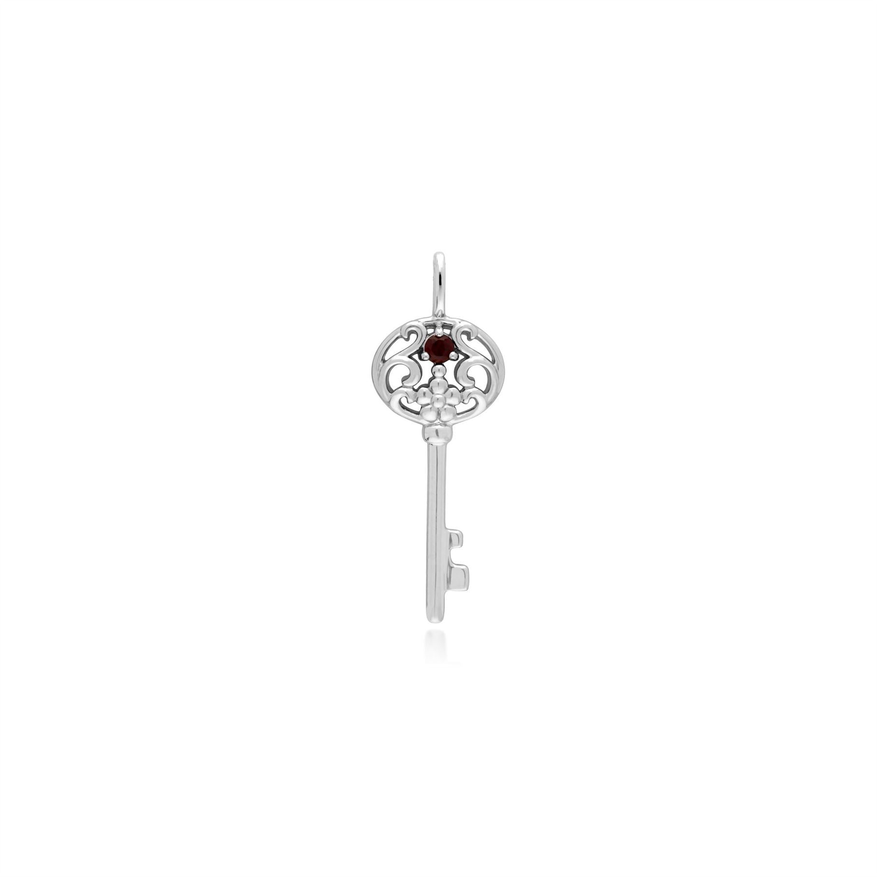 Pendentif Classique Argent 925 Grande Clé avec Grenat Rond