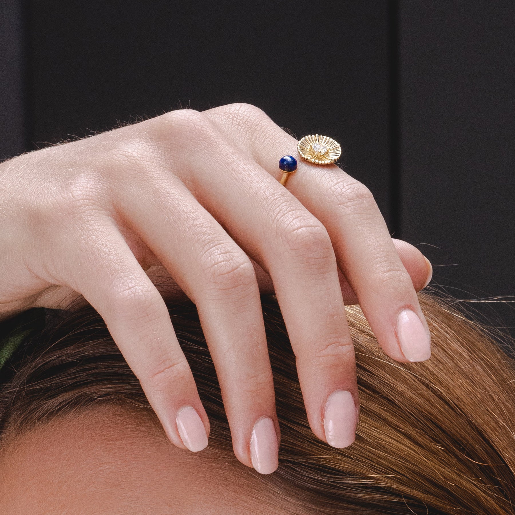 Bague Ouverte Florale Caruso avec Lapis Lazuli et Topaze Blanche