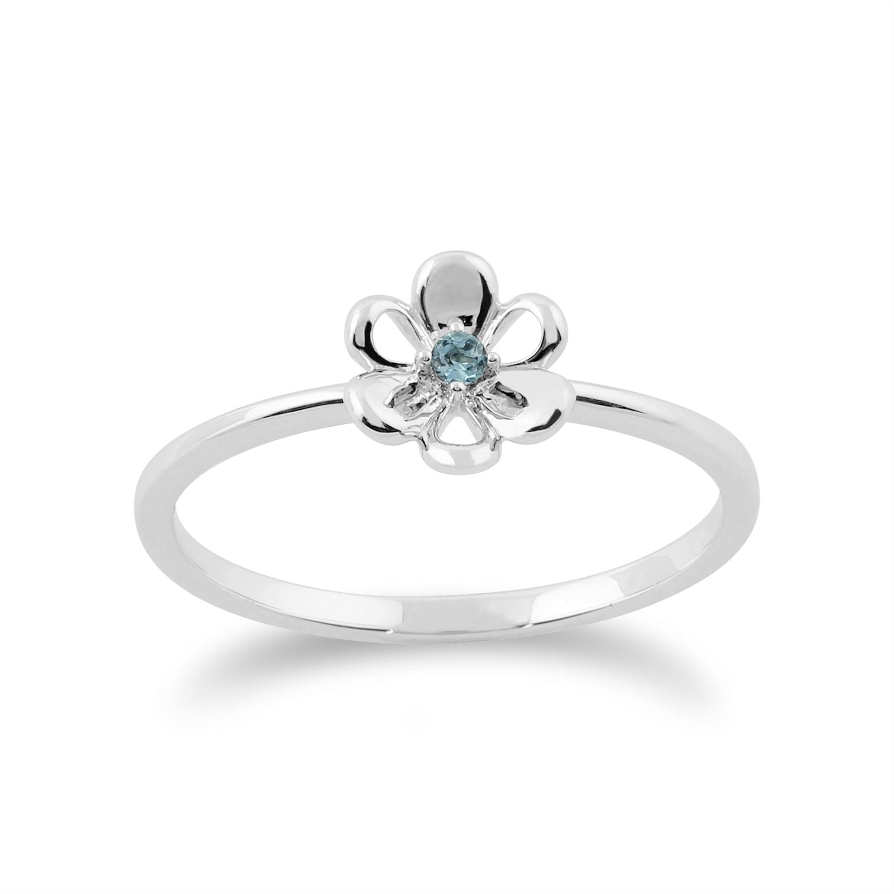 Gemondo Topaze Bleu Bague, 9 CT or Blanc 0,02 CT Topaze Bleu Empillable Bague Fleur