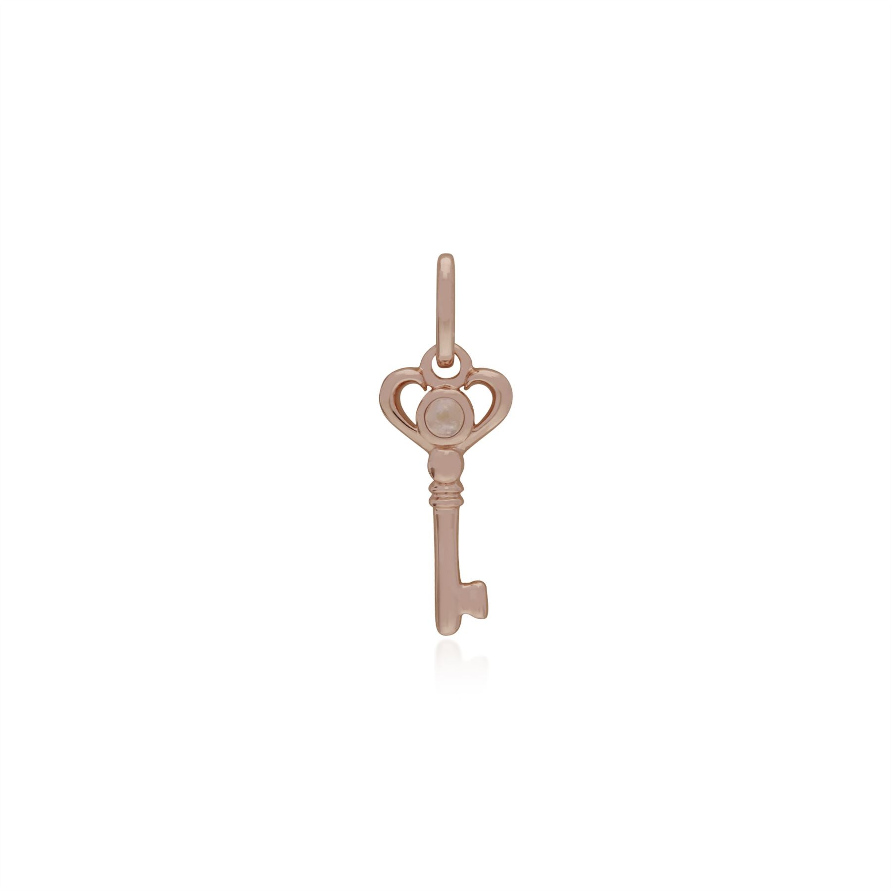 Pendentif Classique Cadenas Cœur Argent 925 Plaqué Or Rose et Charms Clé Pierre de Lune Arc-en-Ciel