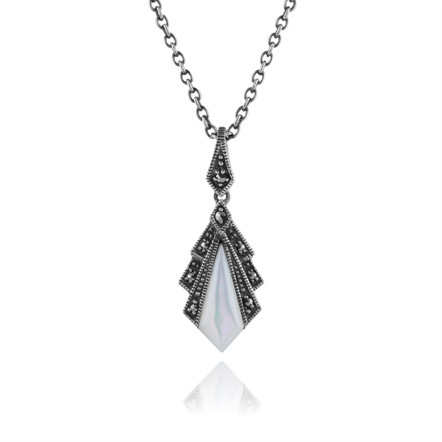 Pendentif Style Art Déco Argent 925 Nacre et Marcassite