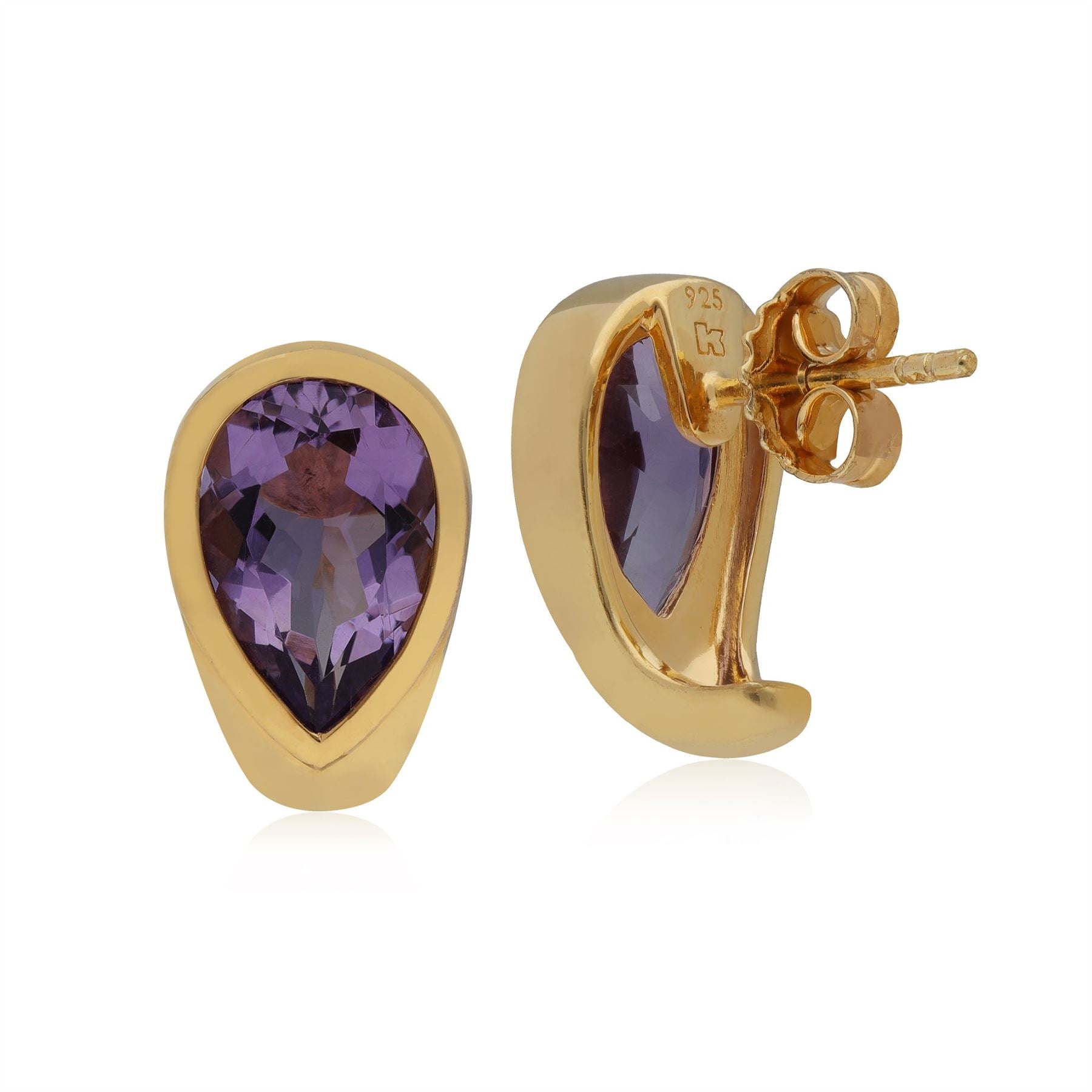 Boucles d'Oreilles Kosmos Argent 925 Plaqué Or Améthyste