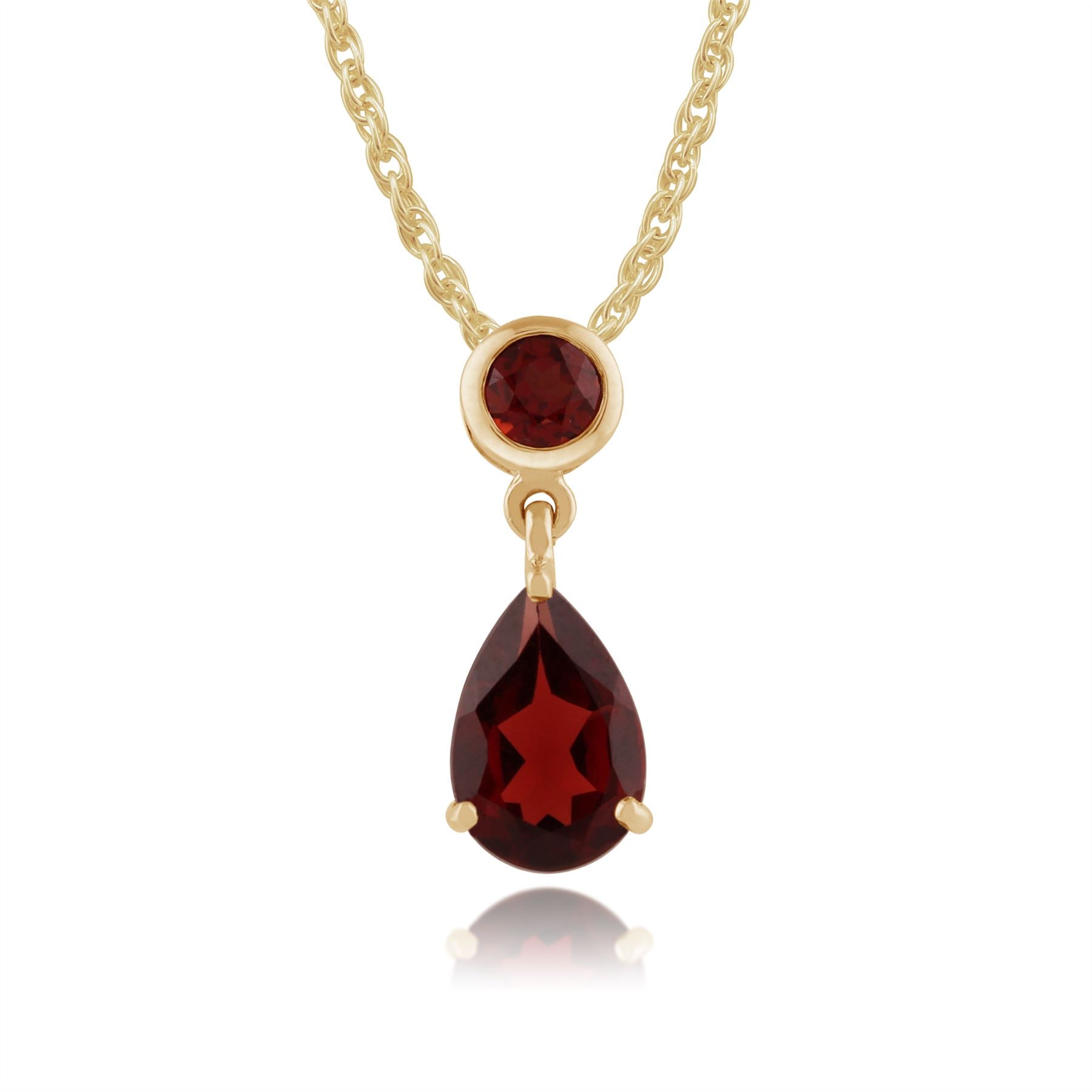 Pendentif et Boucles d'Oreilles Pendantes Classique Or Jaune 375 Grenat Rond et Poire
