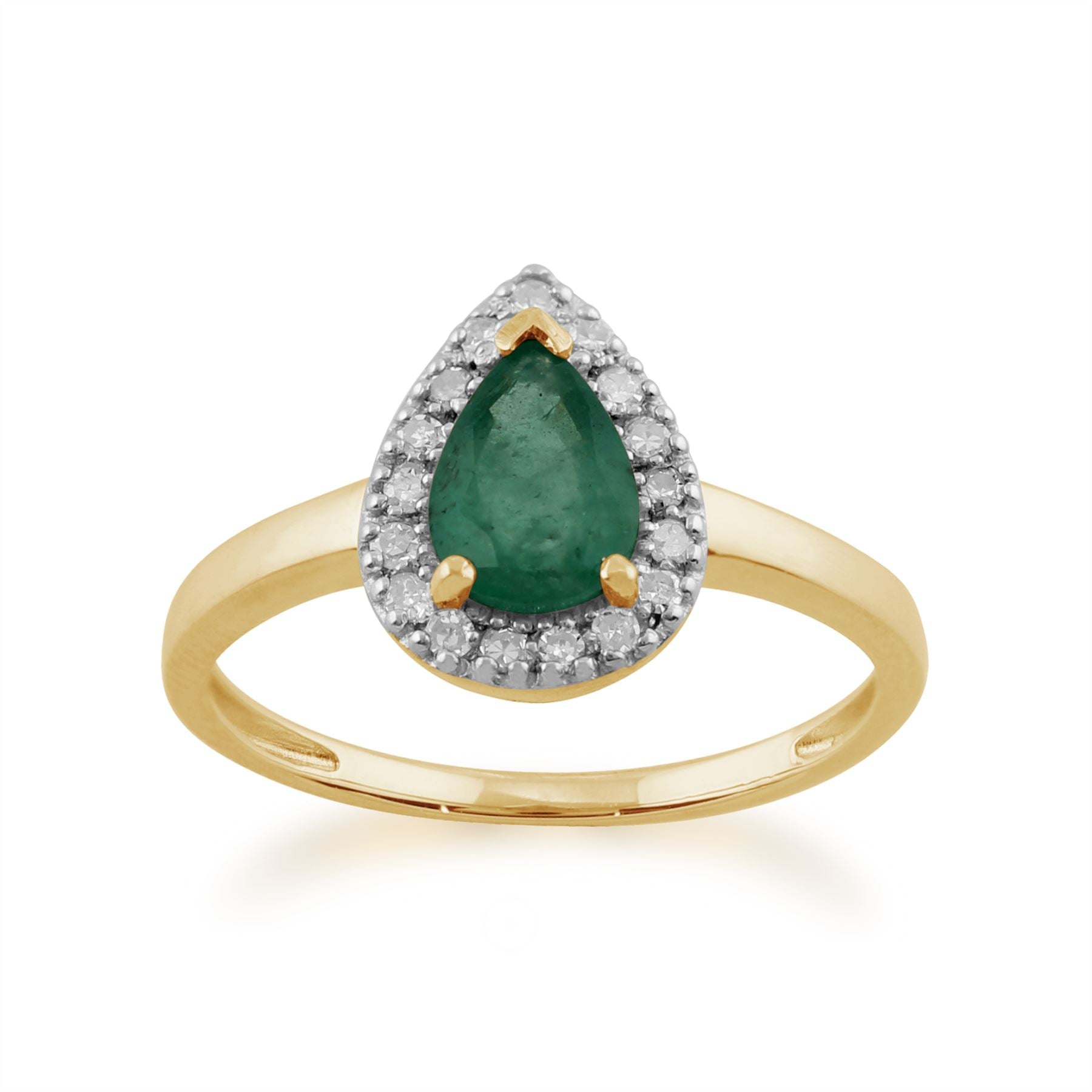 Bague Classique Or Jaune 375 Emeraude Poire et Diamant