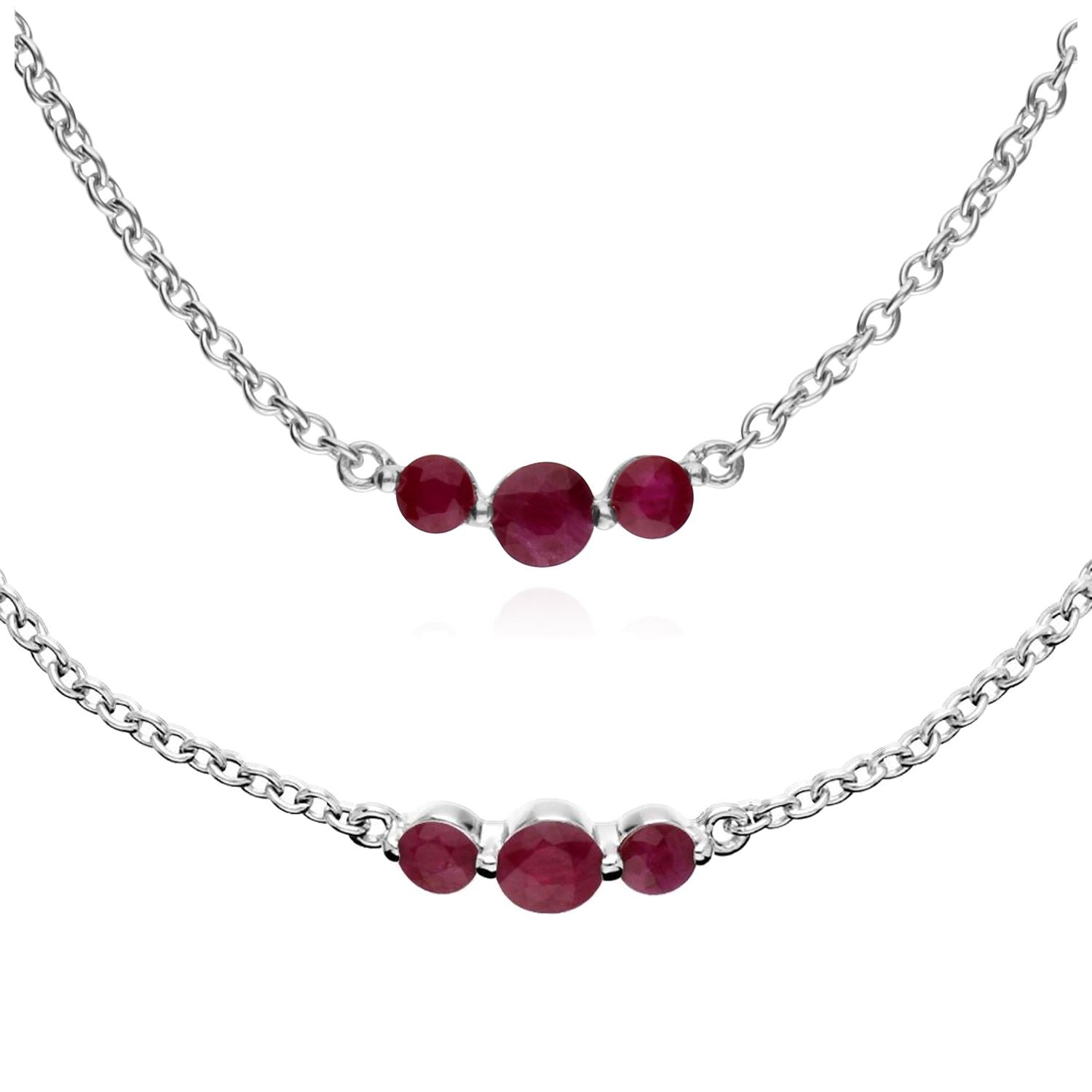 Collier et Bracelet Classique Argent 925 Rubis Rond Trois Pierres