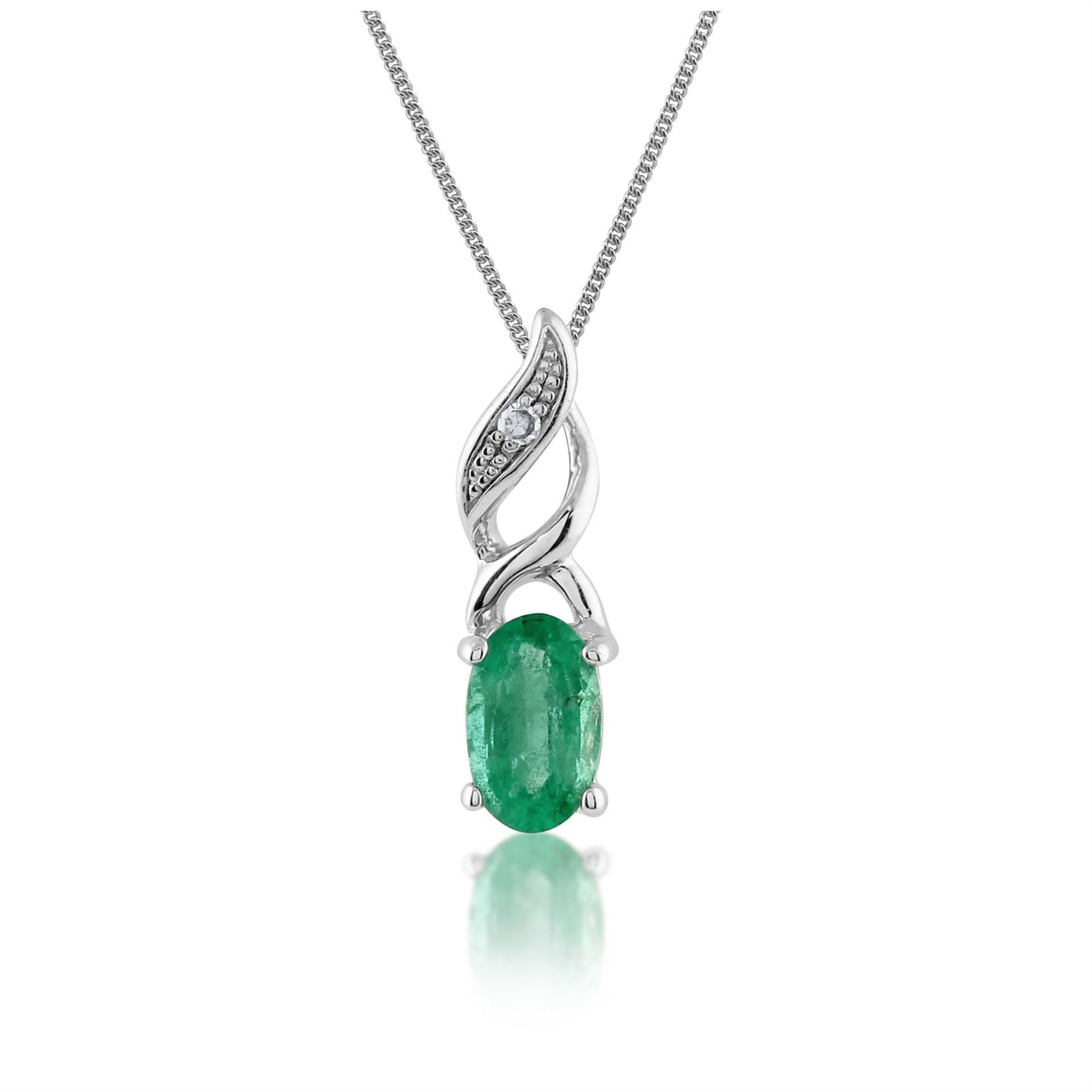 Pendentif Classique Or Blanc 375 Emeraude Oval et Diamant