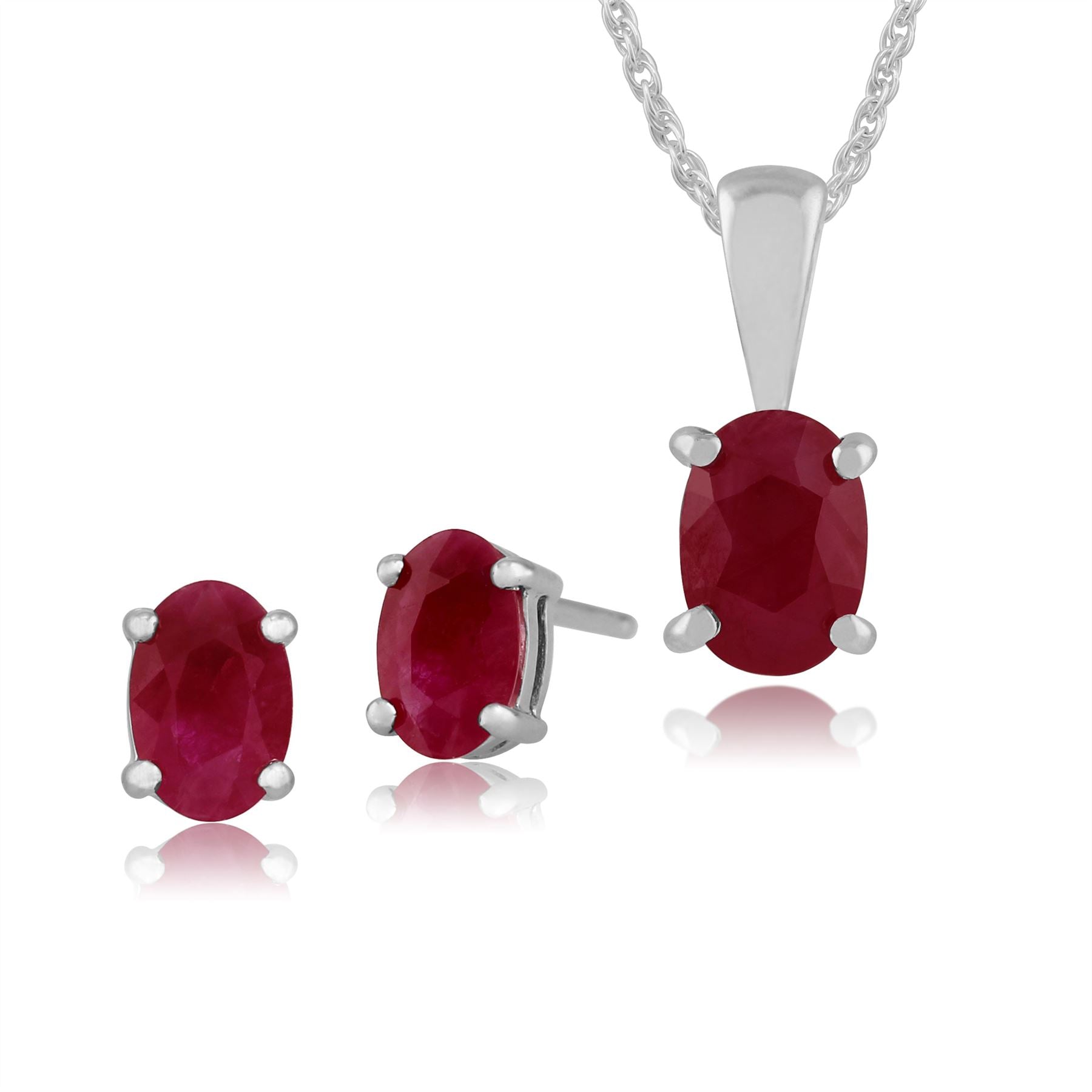 Pendentif et Boucles d'Oreilles Clou Classique Or Blanc 375 Rubis Oval