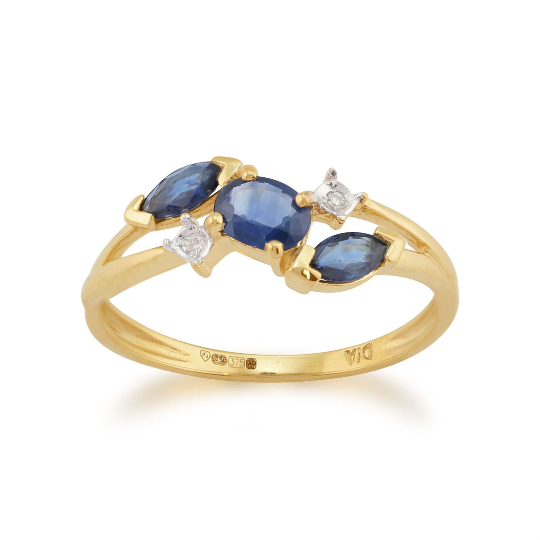 9 Ct Or Jaune 0.70ct CT Kanchanaburi SAPHIR ET DIAMANT classique bague
