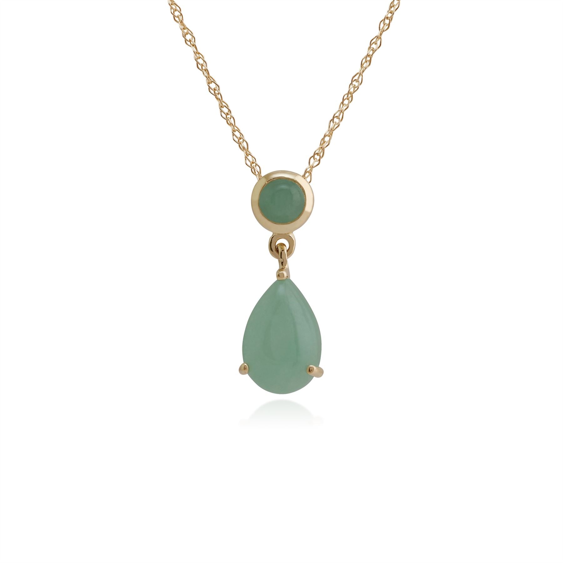 Pendentif Classique Or Jaune 375 Jade Poire & Ronde