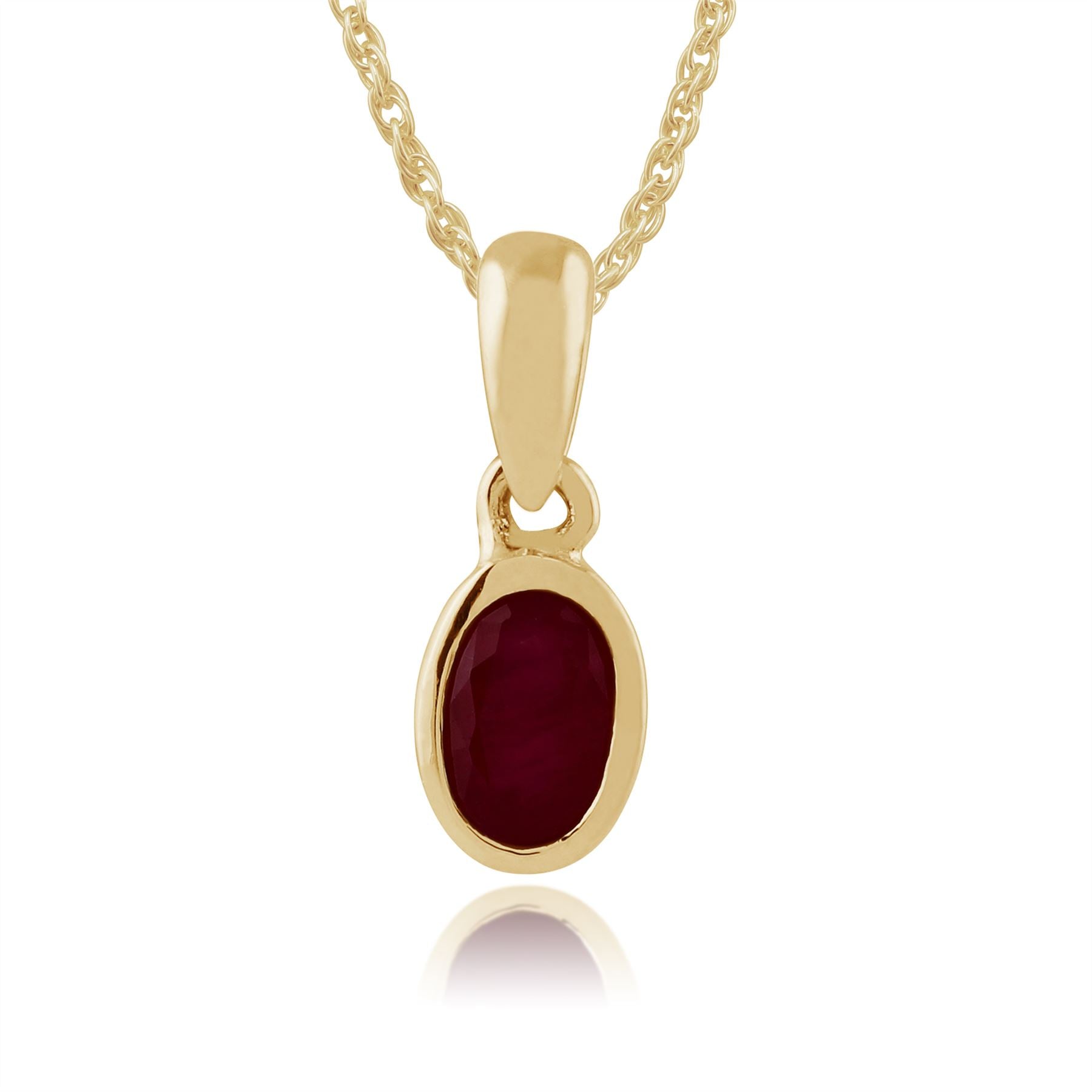Pendentif et Boucles d'Oreilles Clou Classique Or Jaune 375 Rubis Oval Serti Clos